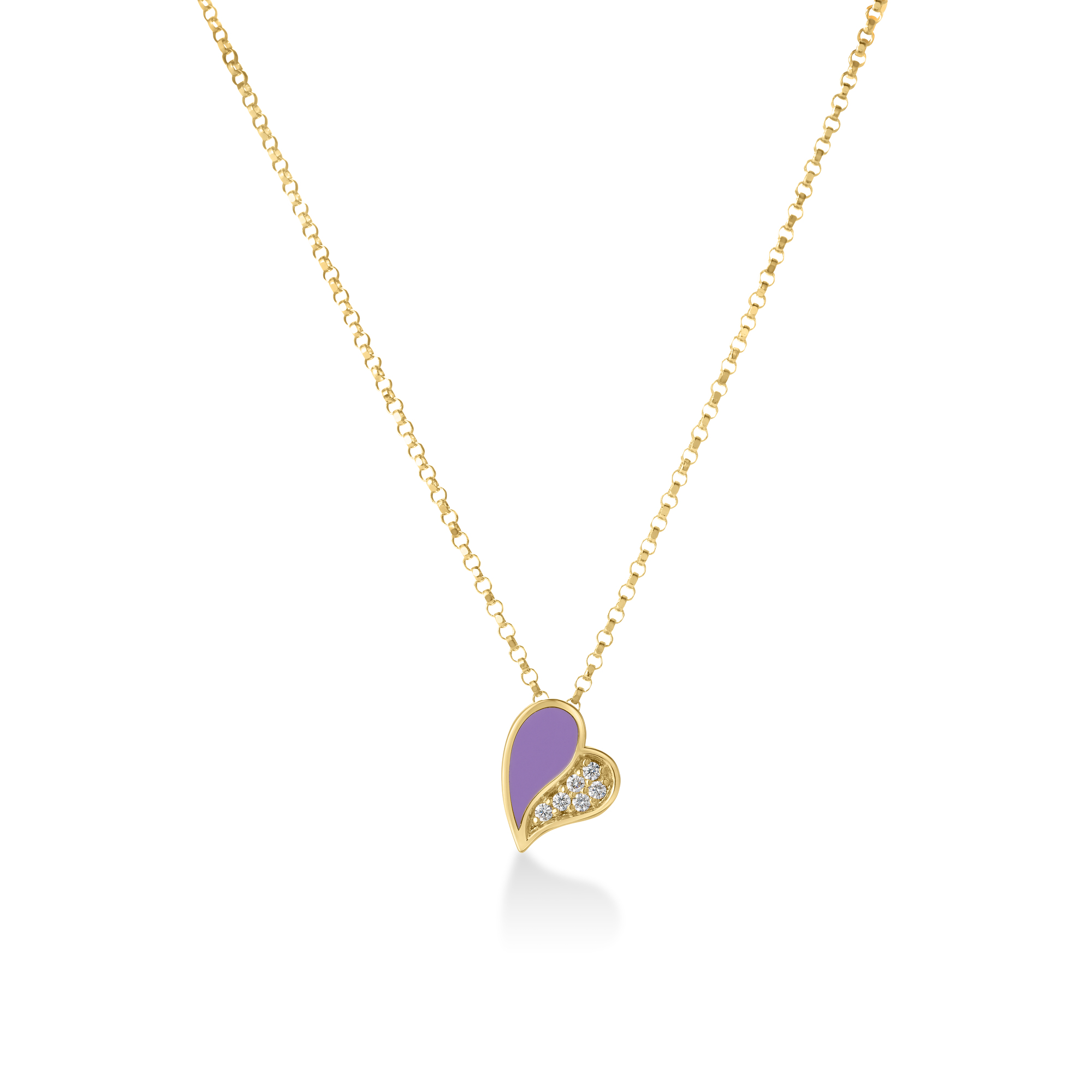 18k Yellow Gold Amorino Diamond & Lavender Enamel Heart Necklace