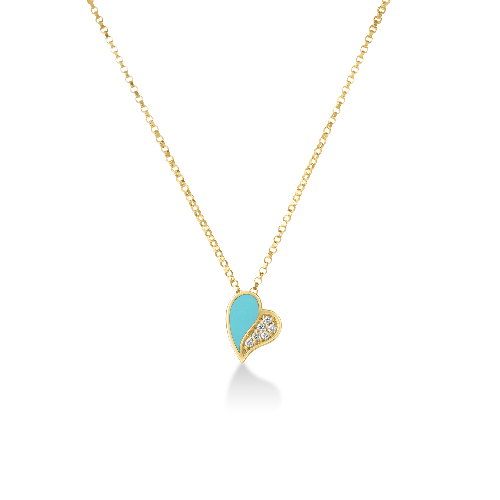 18k Yellow Gold Amorino Diamond & Cyan Enamel Heart Necklace