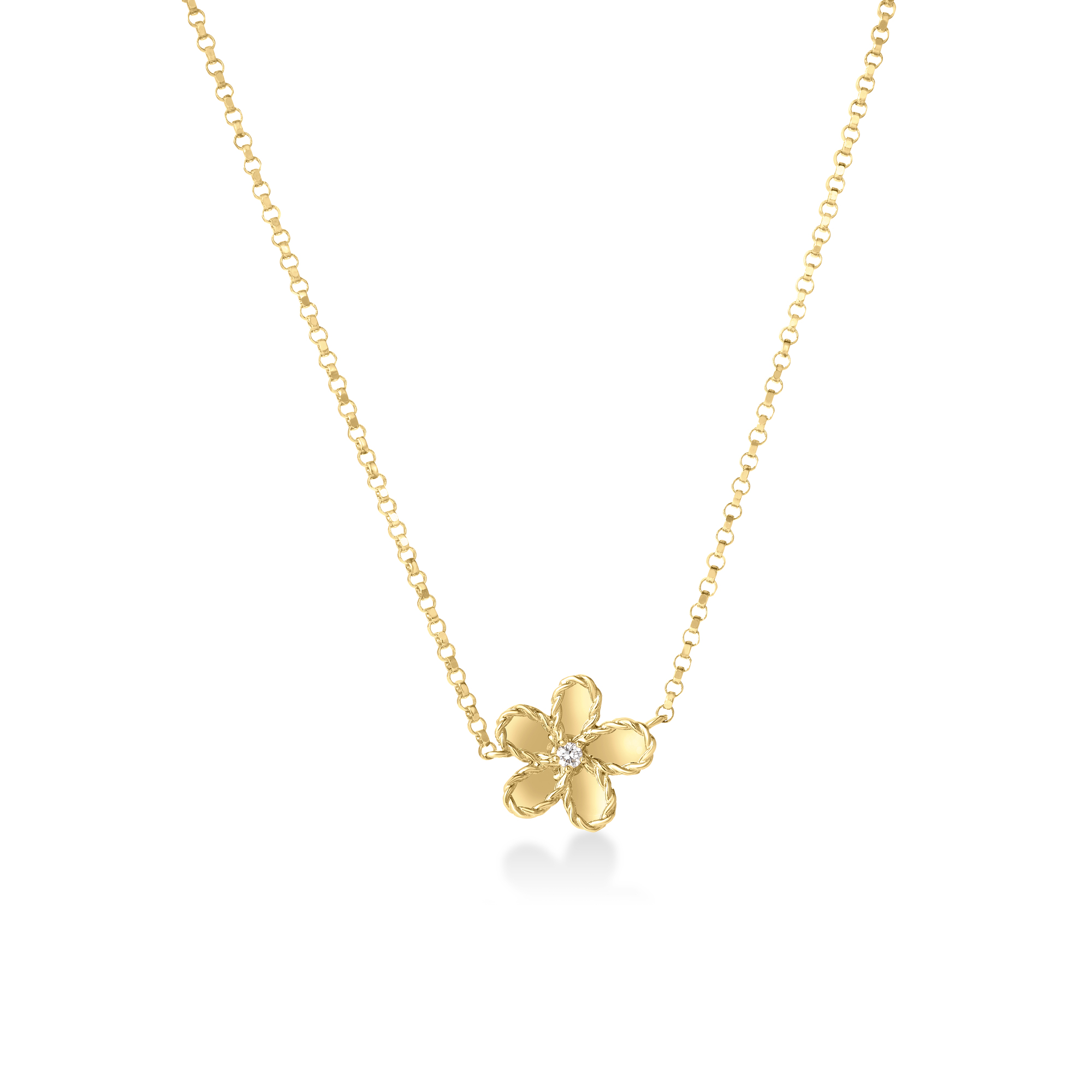 18k Yellow Gold Jasmine Diamond & Polished Finish Small Flower Necklace