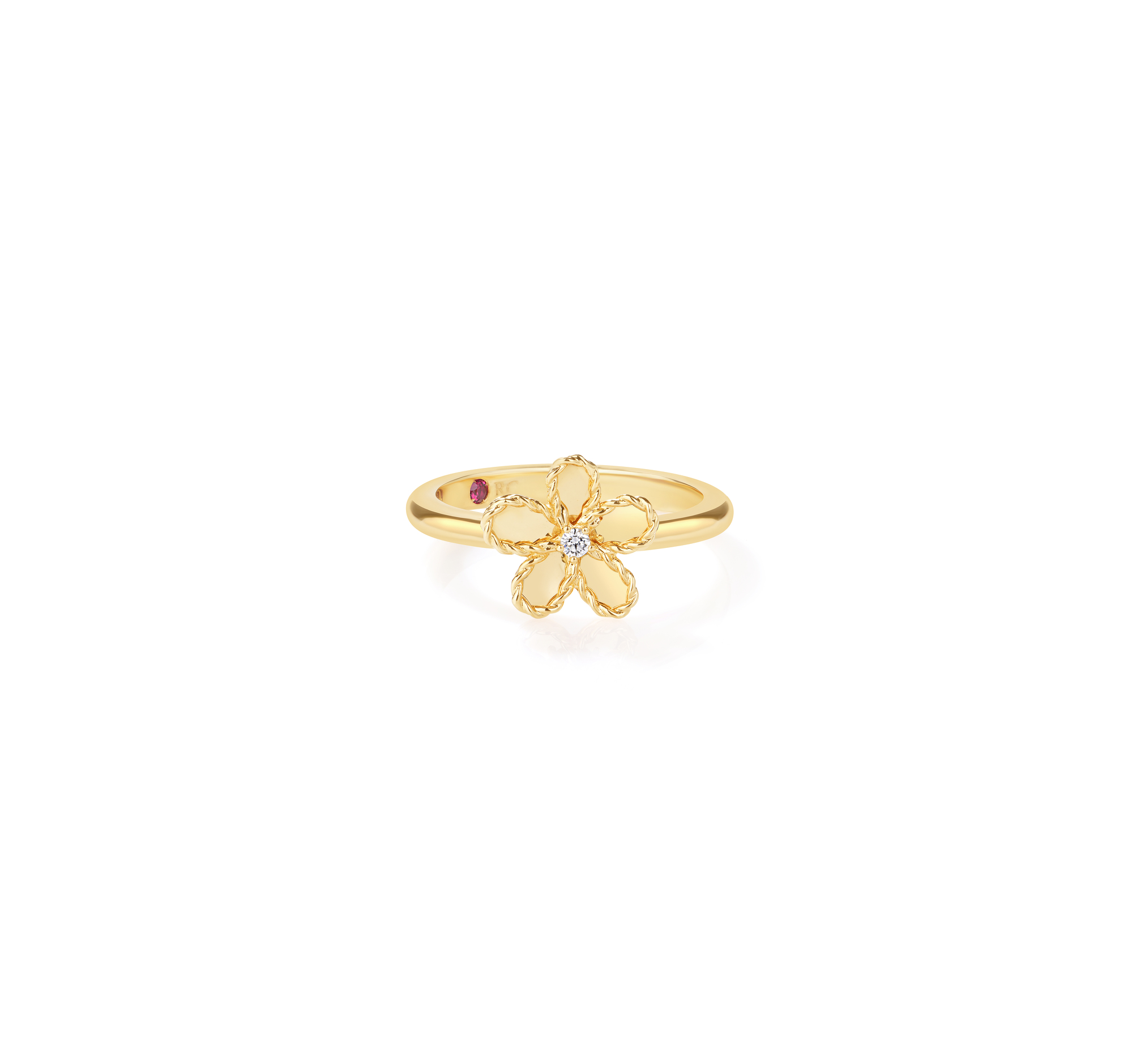 18k Yellow Gold Jasmine Diamond & Polished Finish Small Flower Ring