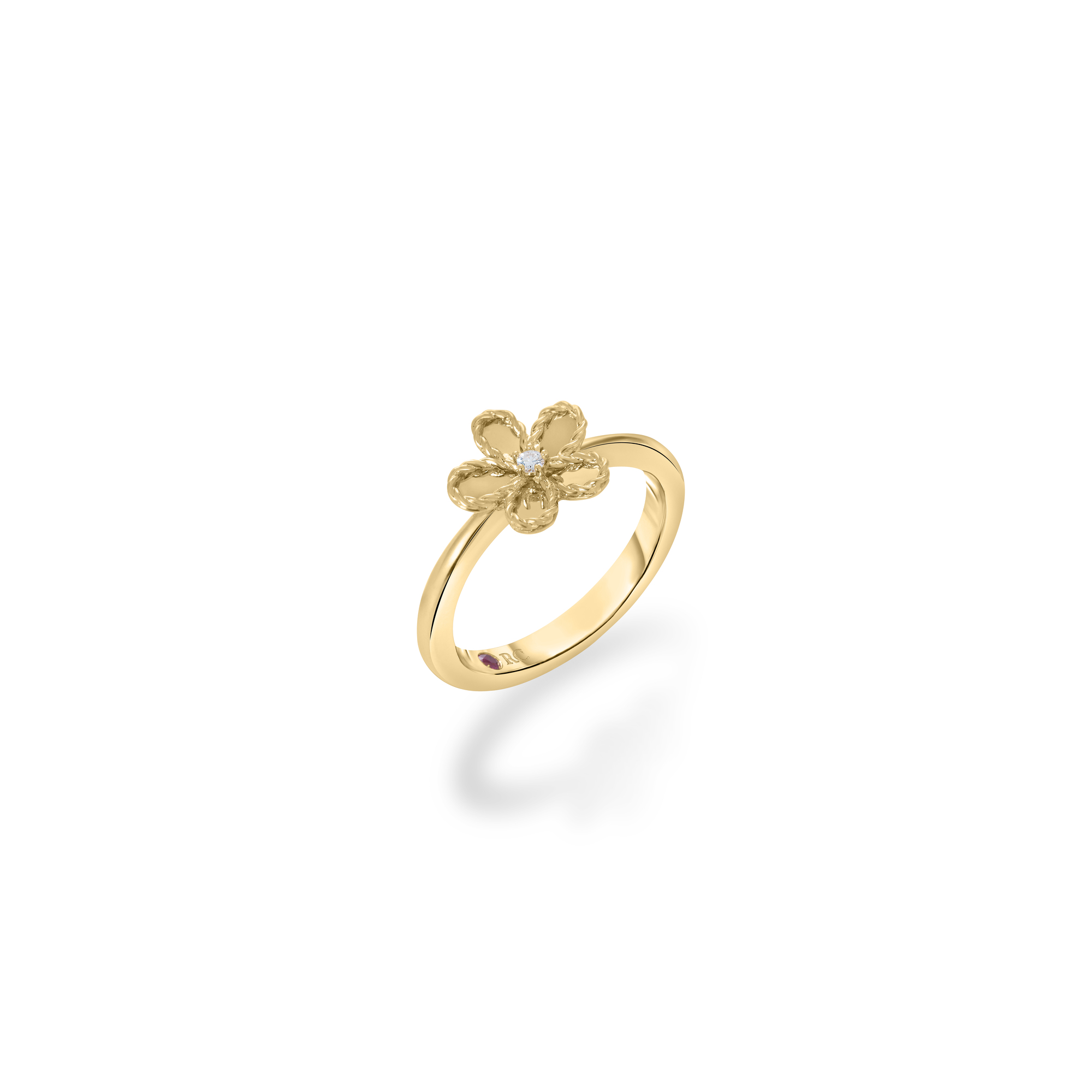 18k Yellow Gold Jasmine Diamond & Polished Finish Small Flower Ring