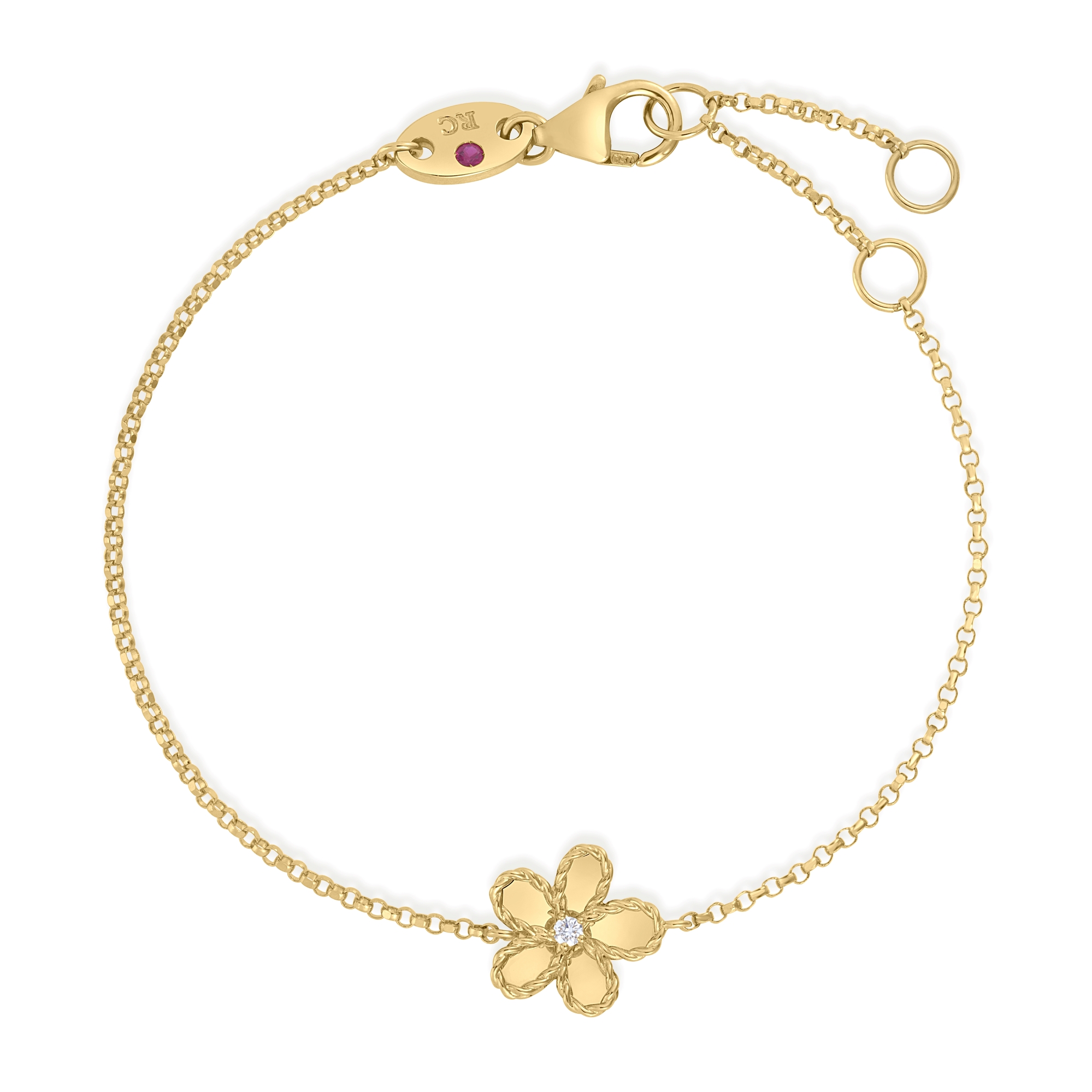 18k Yellow Gold Jasmine Diamond & Polished Finish Small Flower Bracelet
