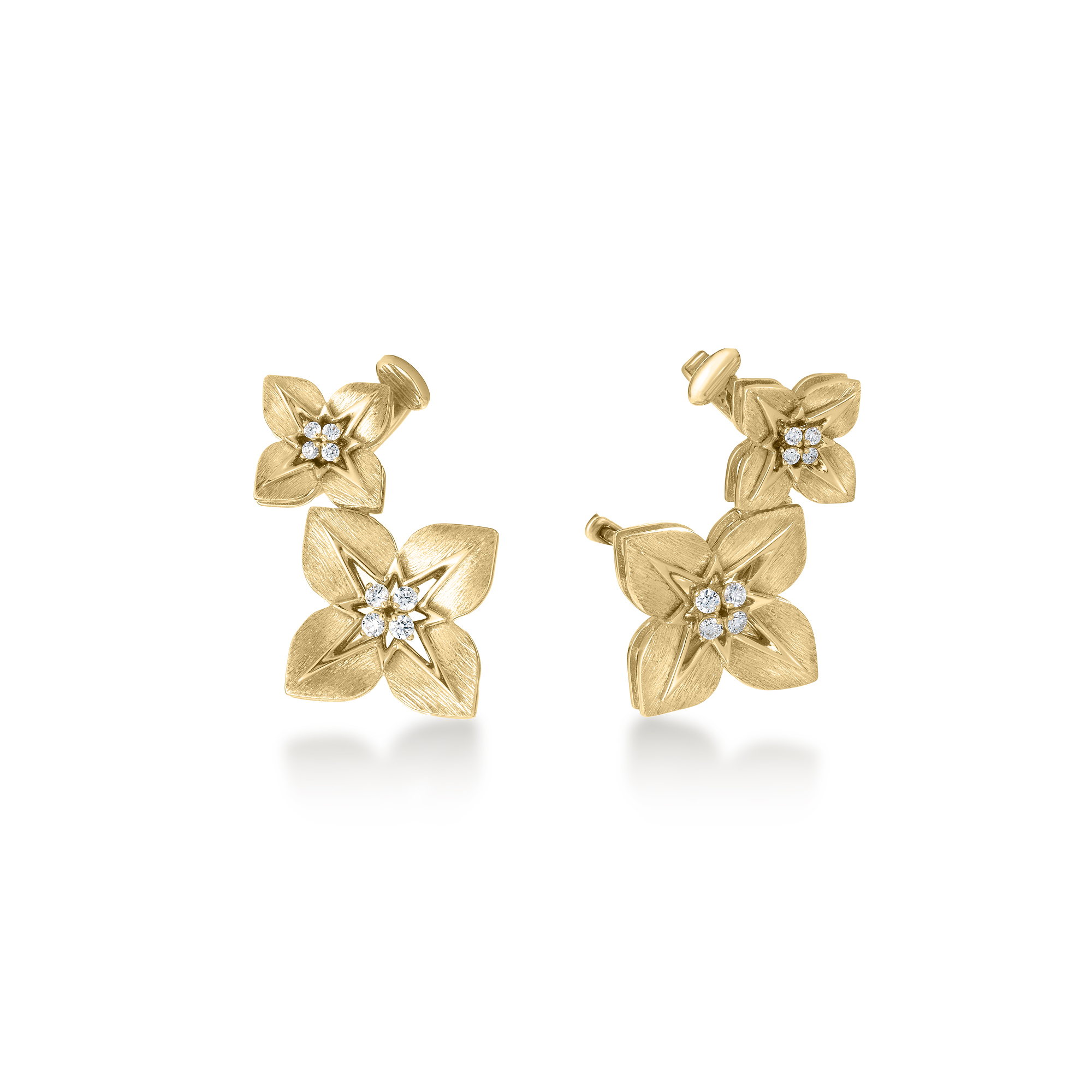18k Yellow/white Gold Princess Star Double Diamond Star Earrings