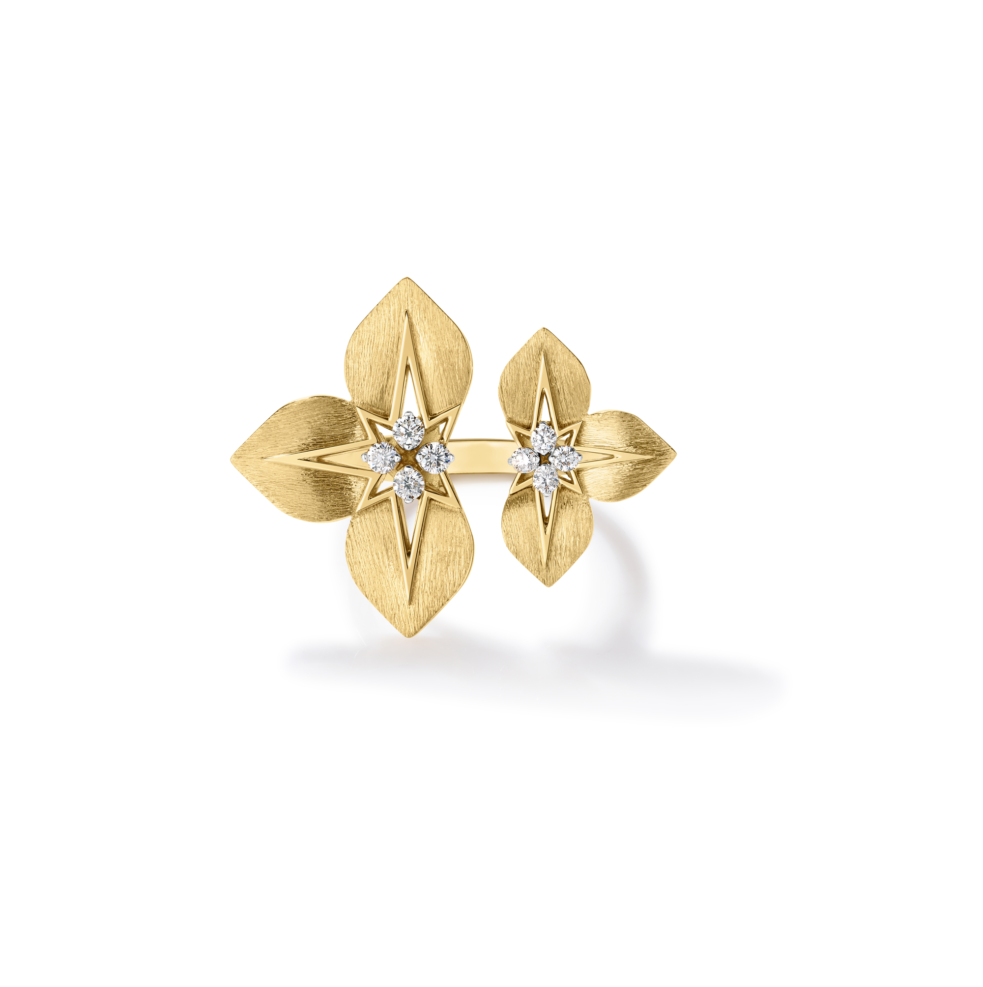 18k Yellow/white Gold Princess Star Split Diamond Stars Ring