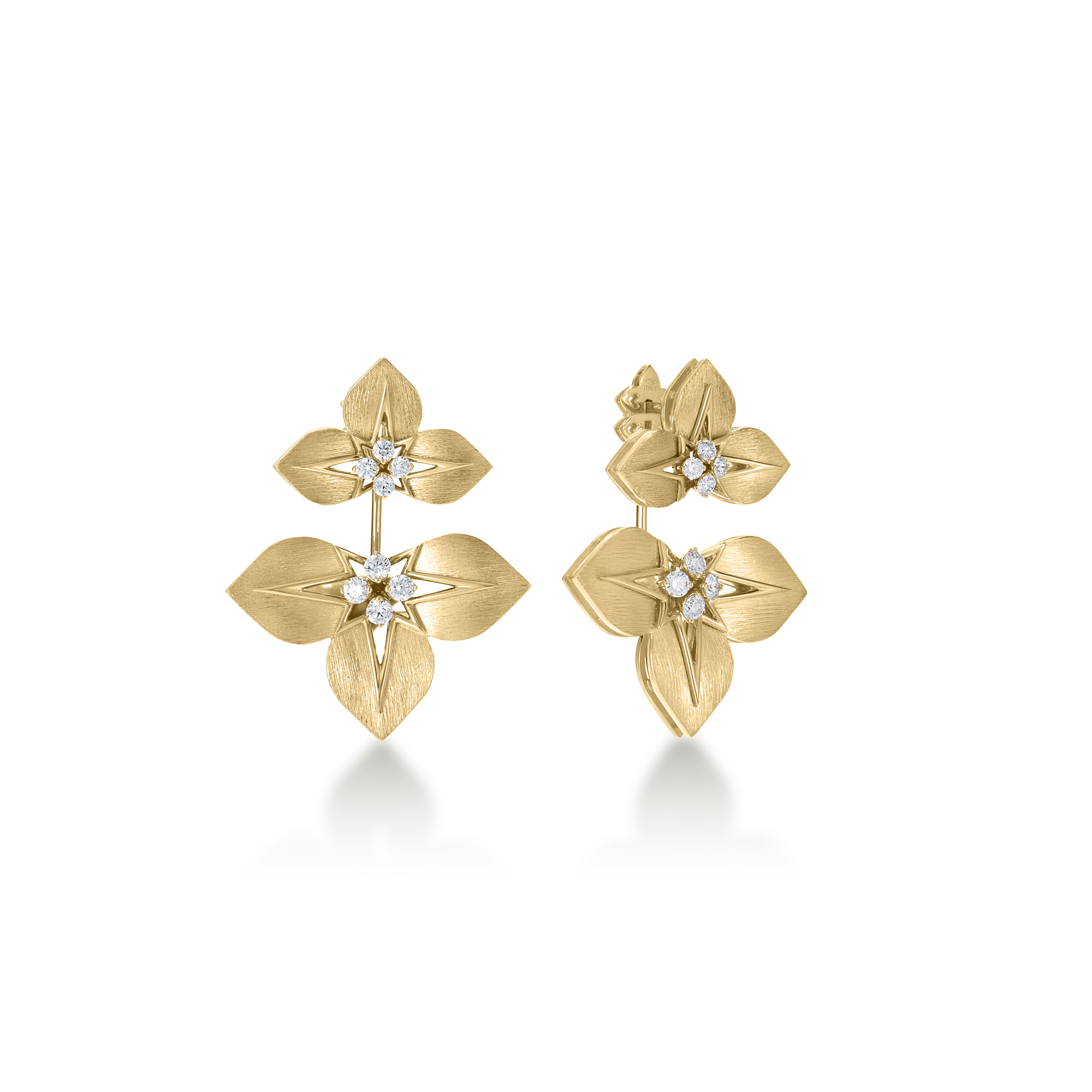18k Yellow/white Gold Princess Star Split Diamond Star Drop Earrings