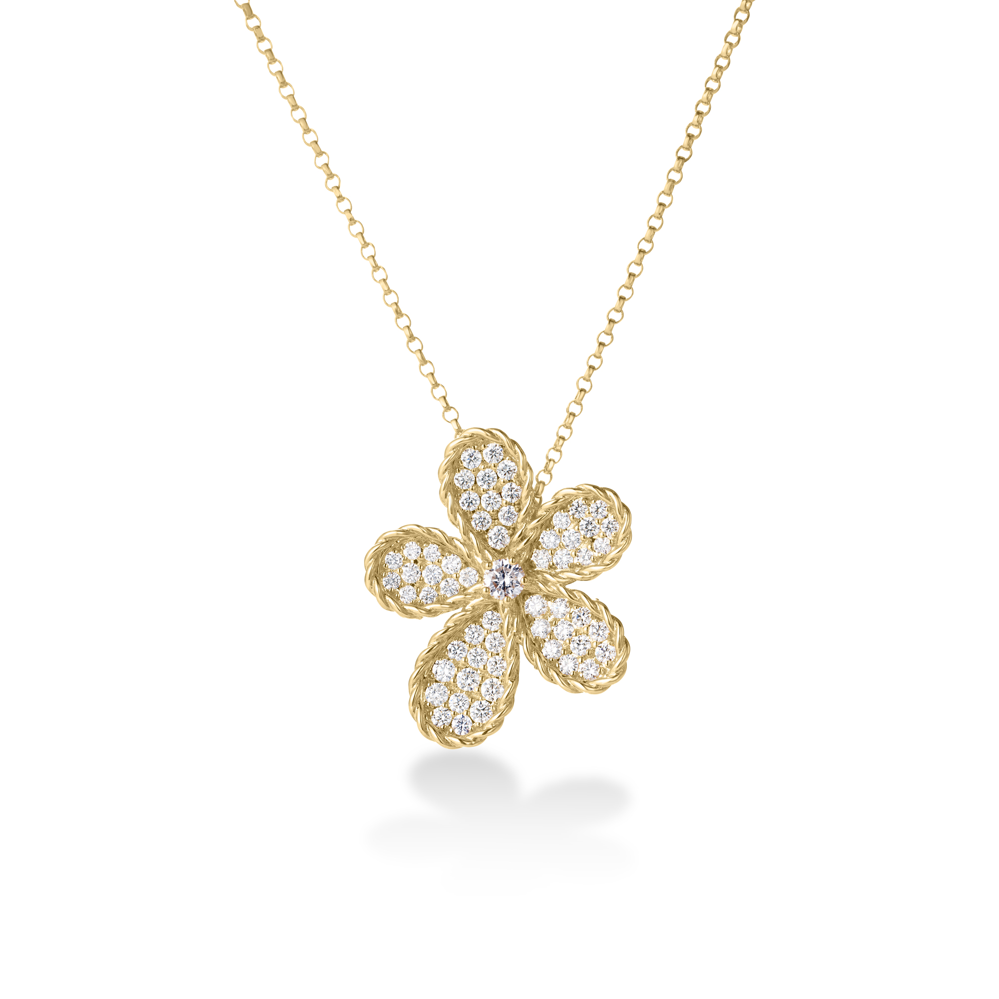 18k Yellow Gold Jasmine Pave Diamond Flower Necklace