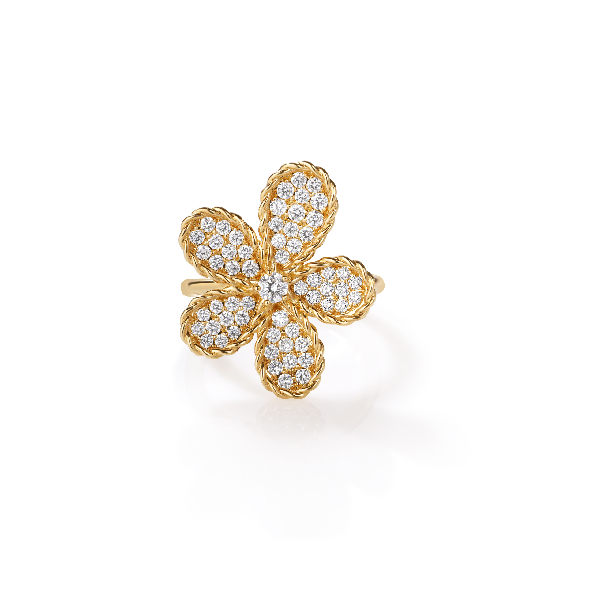 18k Yellow Gold Jasmine Pave Diamond Flower Ring
