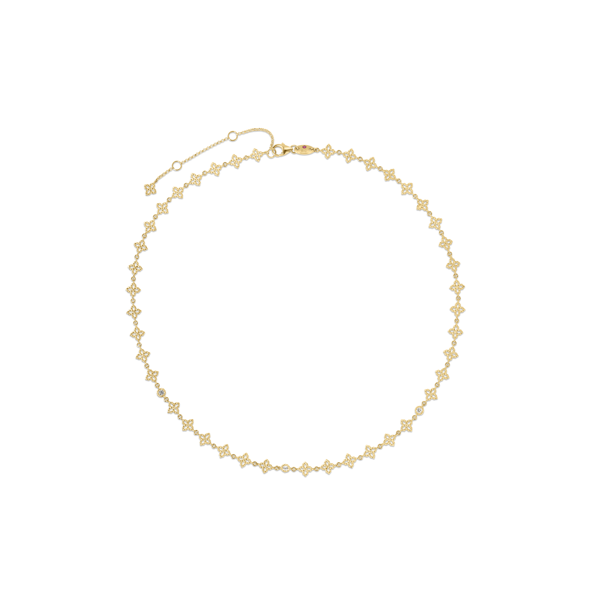18k Yellow Gold Princess Flower Diamond & Flower Link Necklace