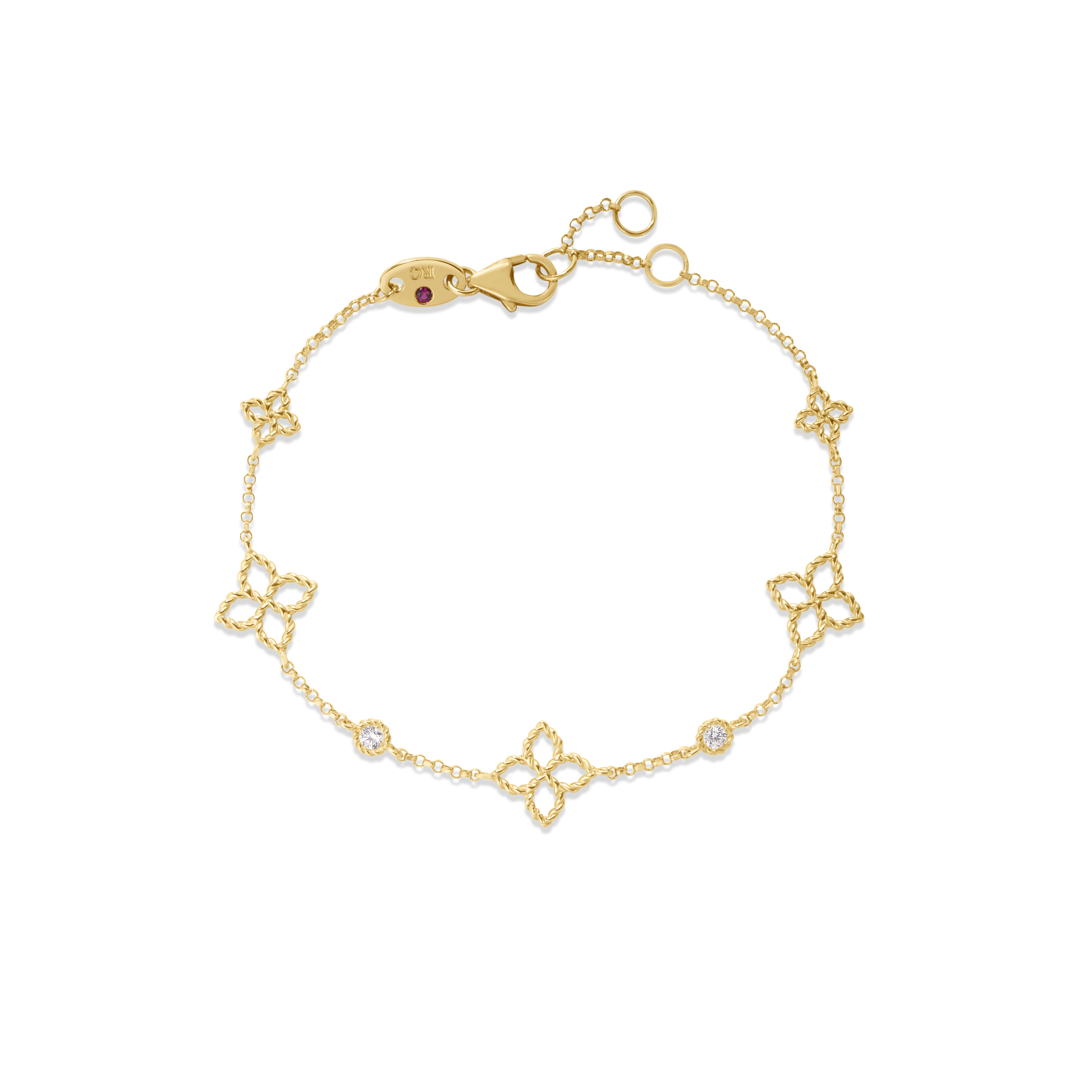 18k Yellow Gold Princess Flower Diamond & Flower Station Bracelet