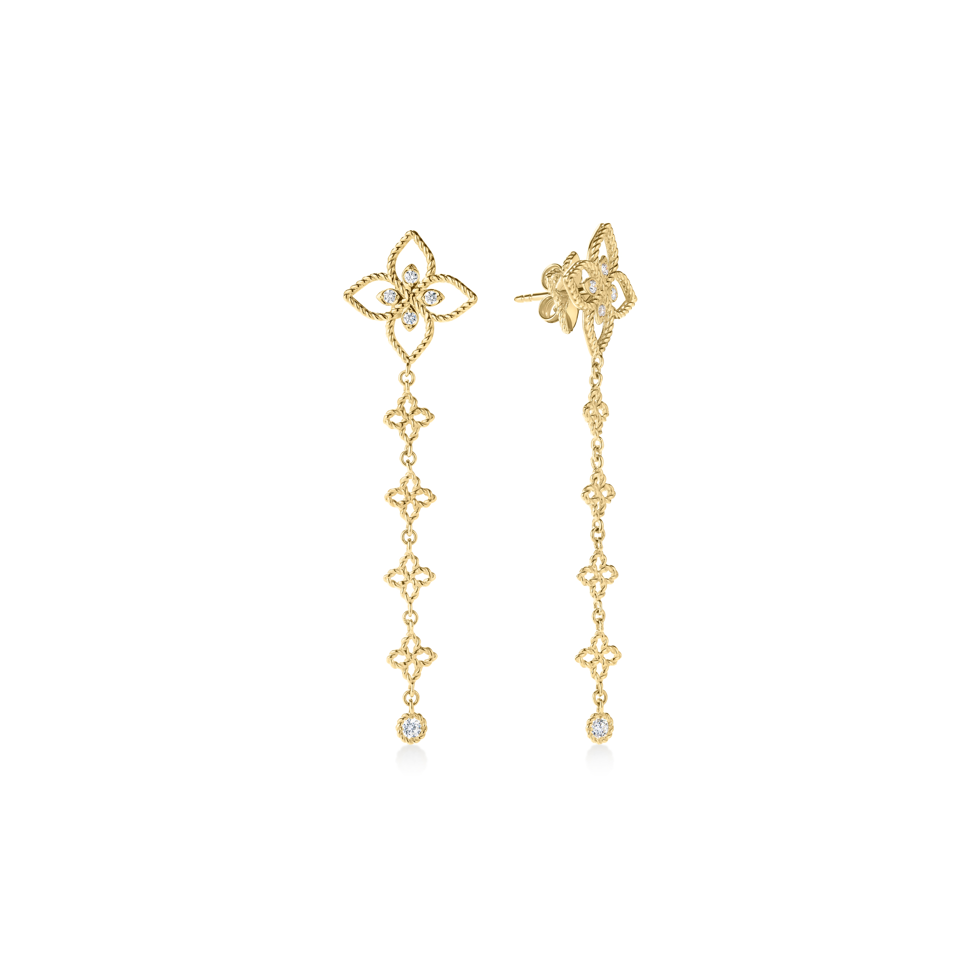 18k Yellow Gold Princess Flower Dangle Earrings