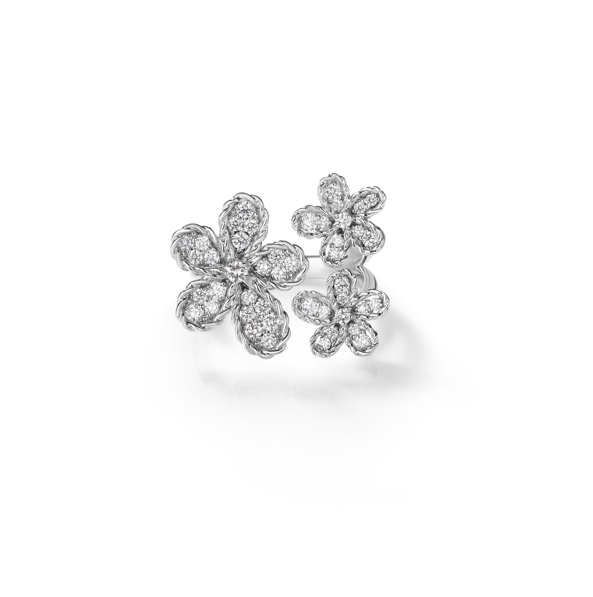 18k White Gold Jasmine Pave Diamond Multi  Flower Ring