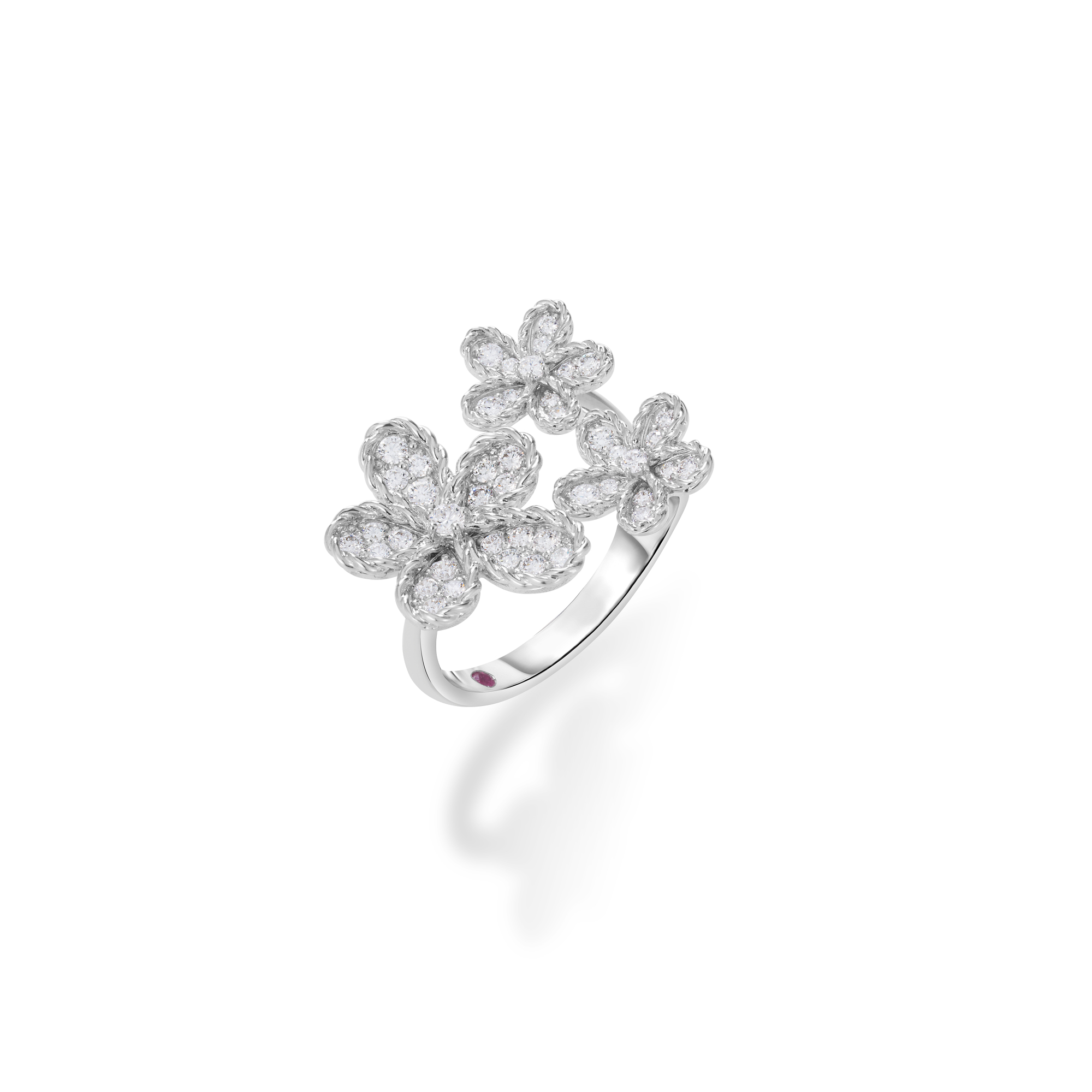 18k White Gold Jasmine Pave Diamond Multi  Flower Ring