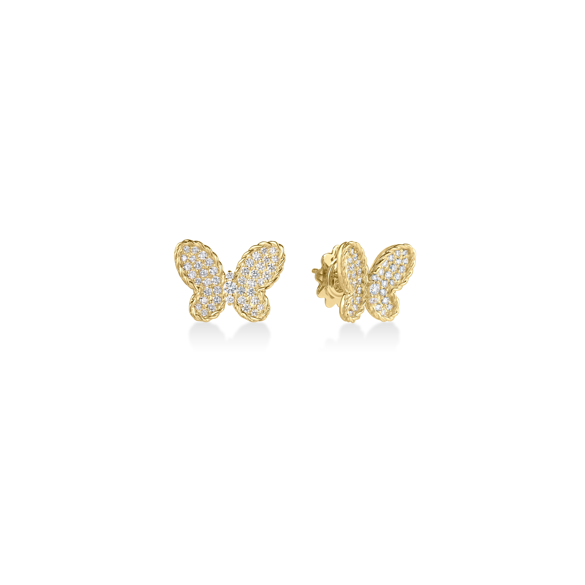 18k Yellow Gold Jasmine Pave Diamond Butterfly Stud Earrings