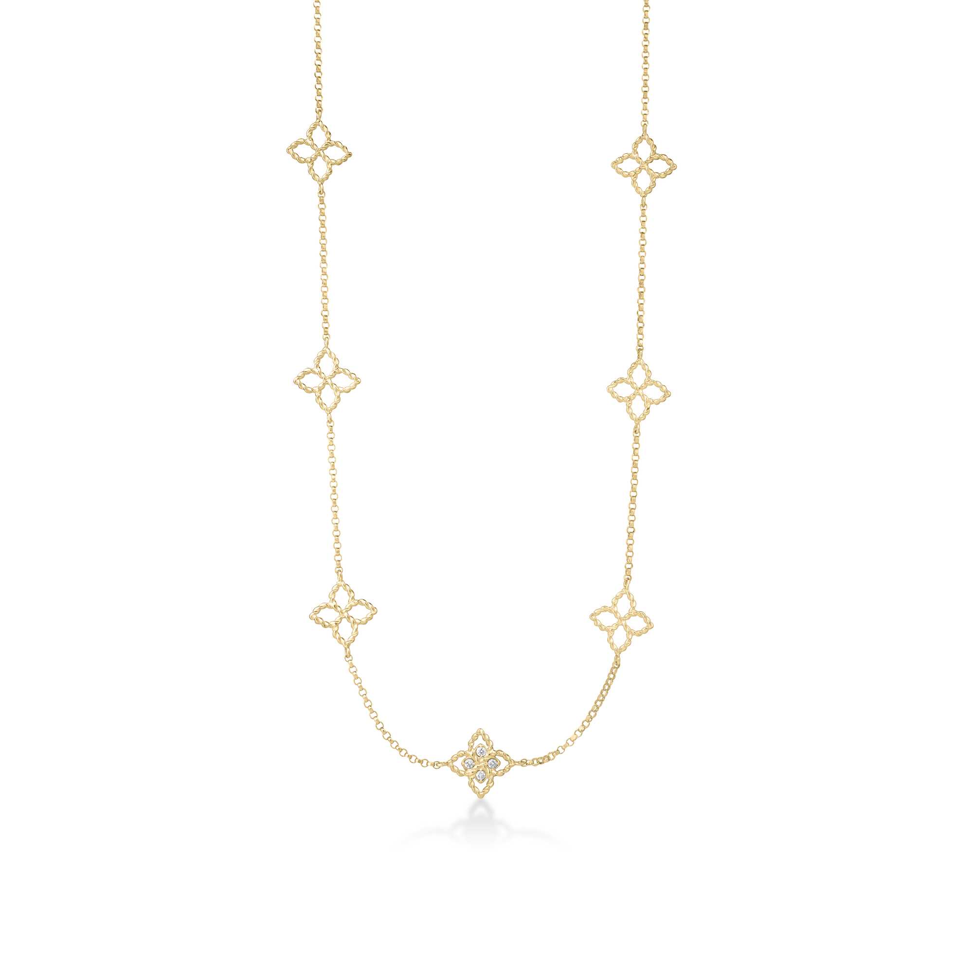 18k Yellow Gold Princess Flower Station Necklace
