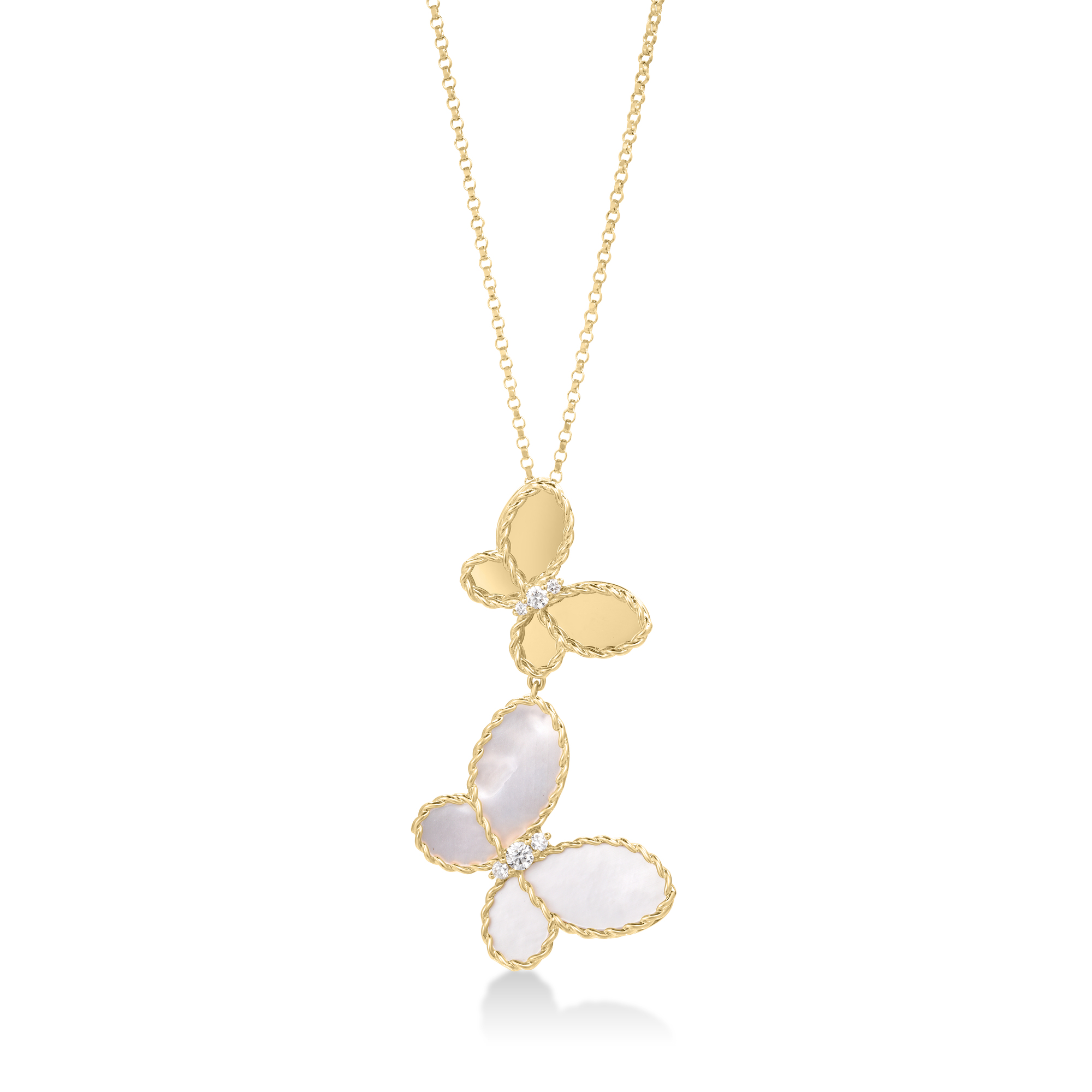 18k Yellow Gold Jasmine Diamond & Mother Of Pearl Dangle Butterfly Necklace