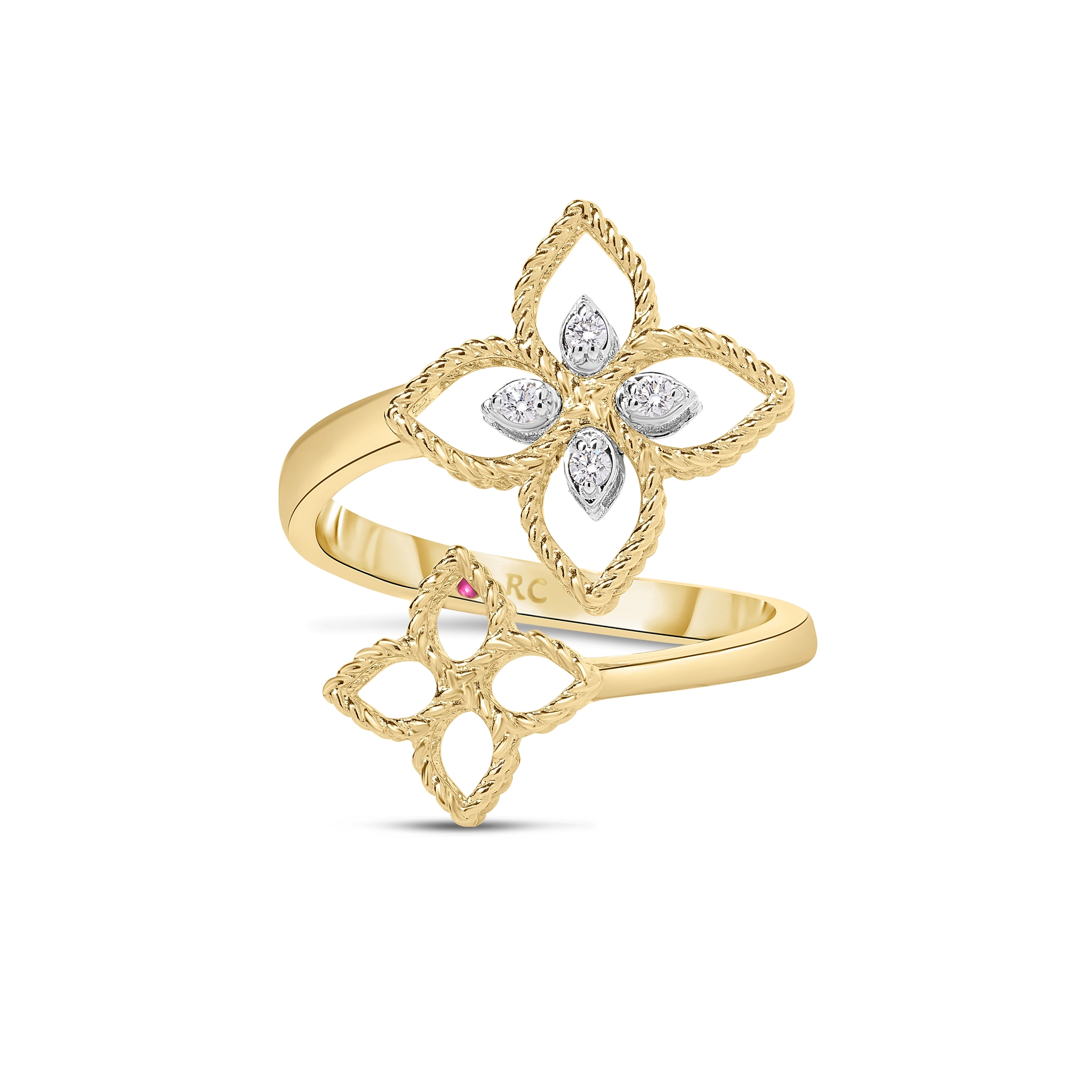 18k Yellow/white Gold Princess Flower Open Frame Diamond Bypass Ring