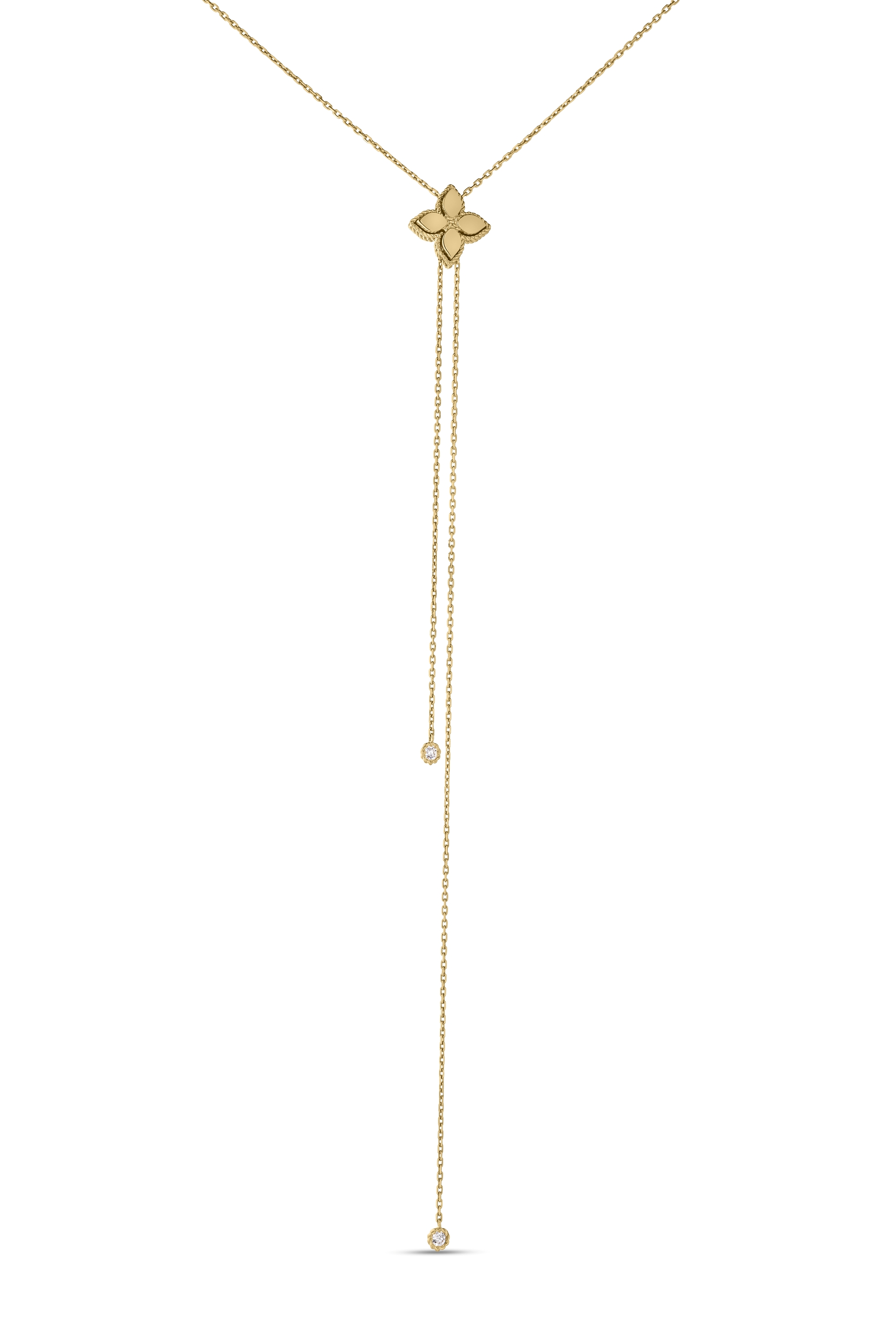18k Yellow Gold Princess Flower Adjustable Diamond Accent Lariat Necklace