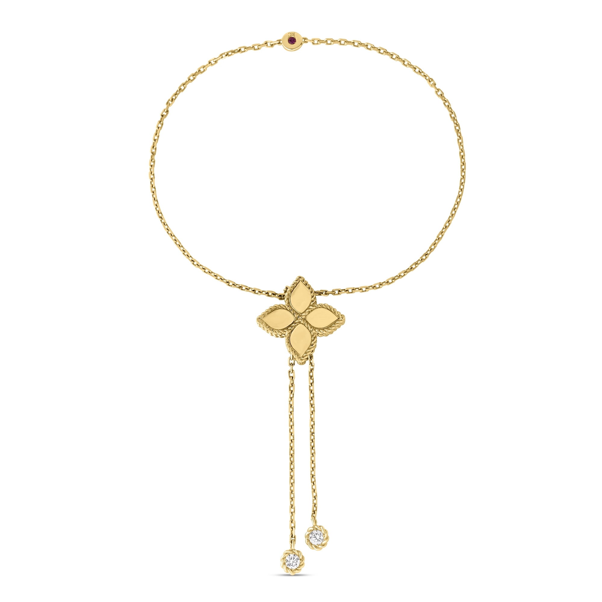 18k Yellow Gold Princess Flower Adjustable Diamond Accent Bracelet