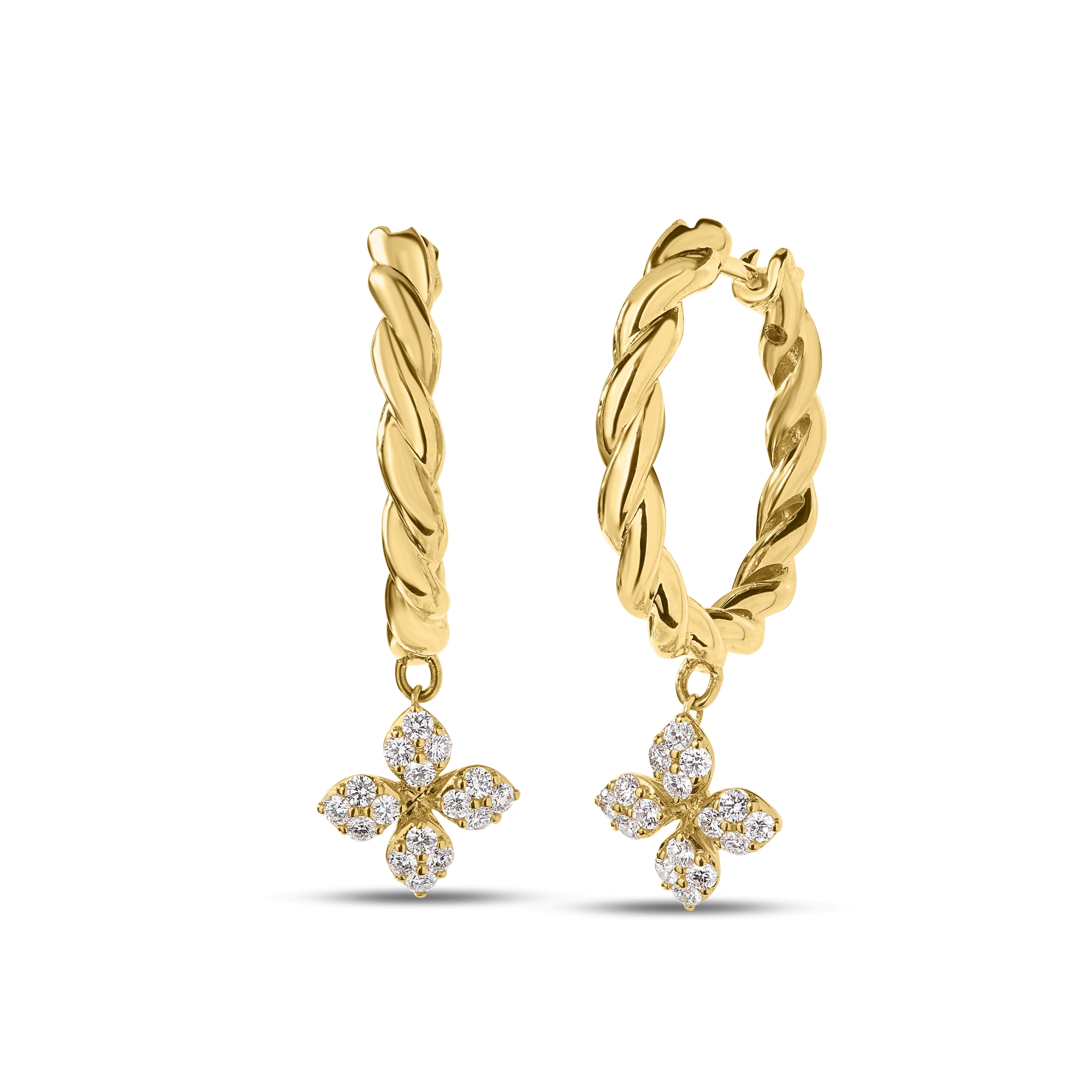 18k Yellow Gold Love In Verona Twist Diamond Hoop Earrings