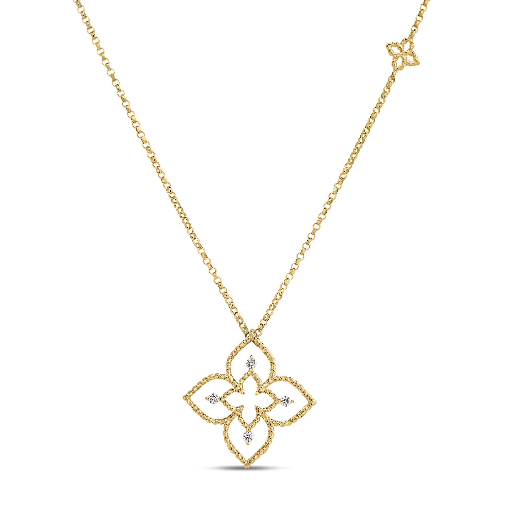 18k Yellow/white Gold Princess Flower Small Open Frame Diamond Necklace