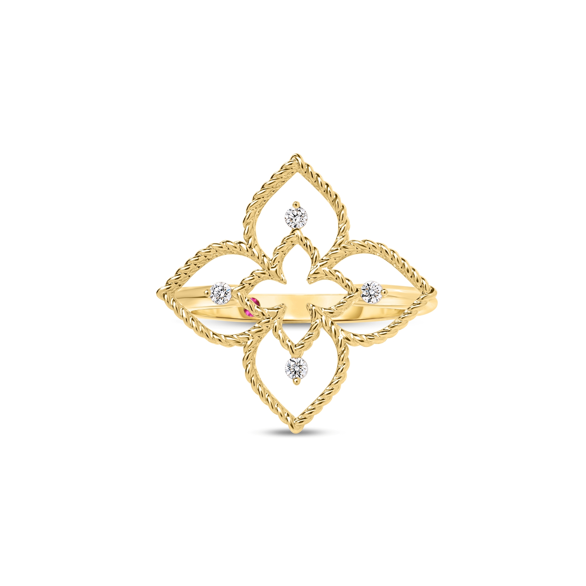 18k Yellow/white Gold Princess Flower Small Open Frame Diamond Ring