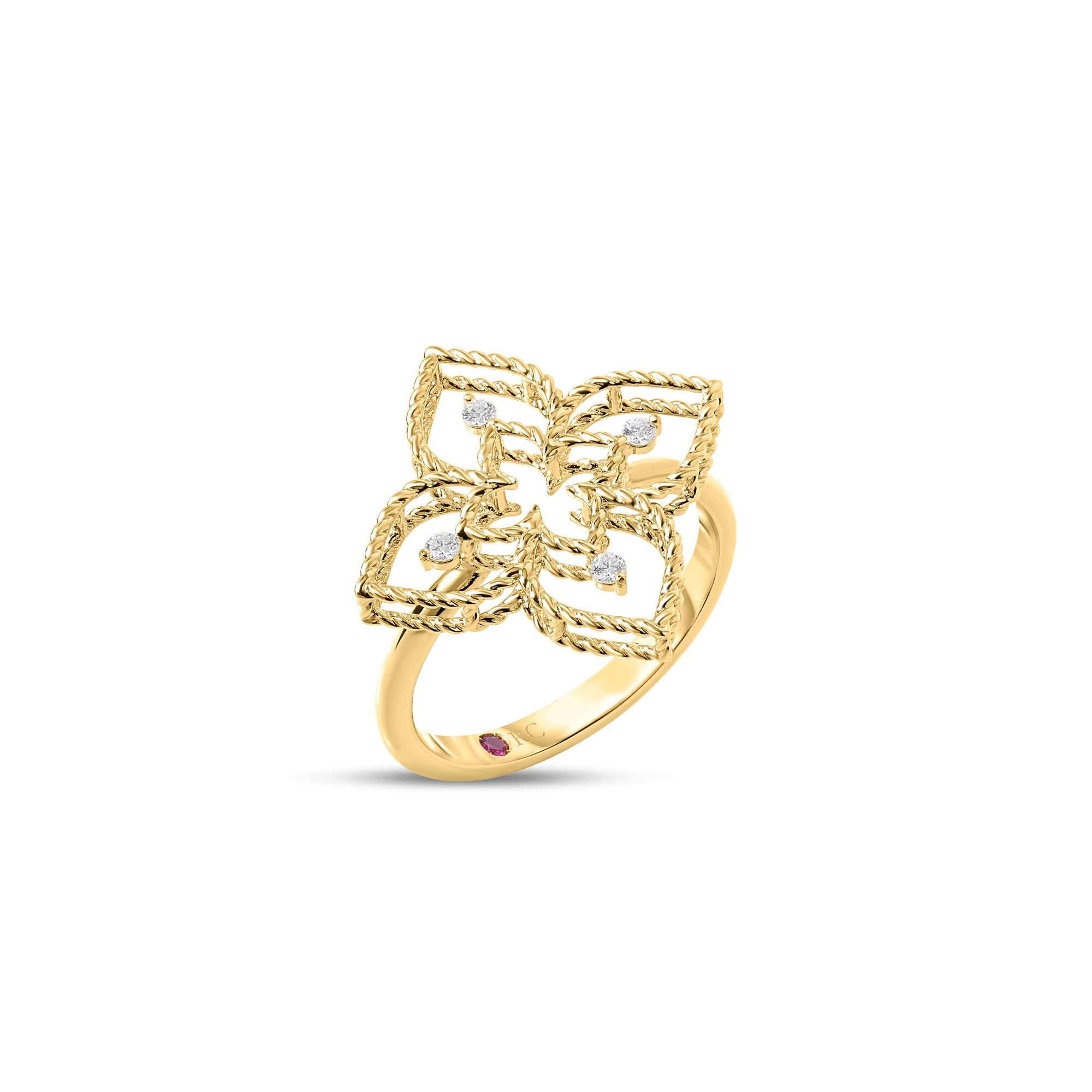 18k Yellow/white Gold Princess Flower Small Open Frame Diamond Ring