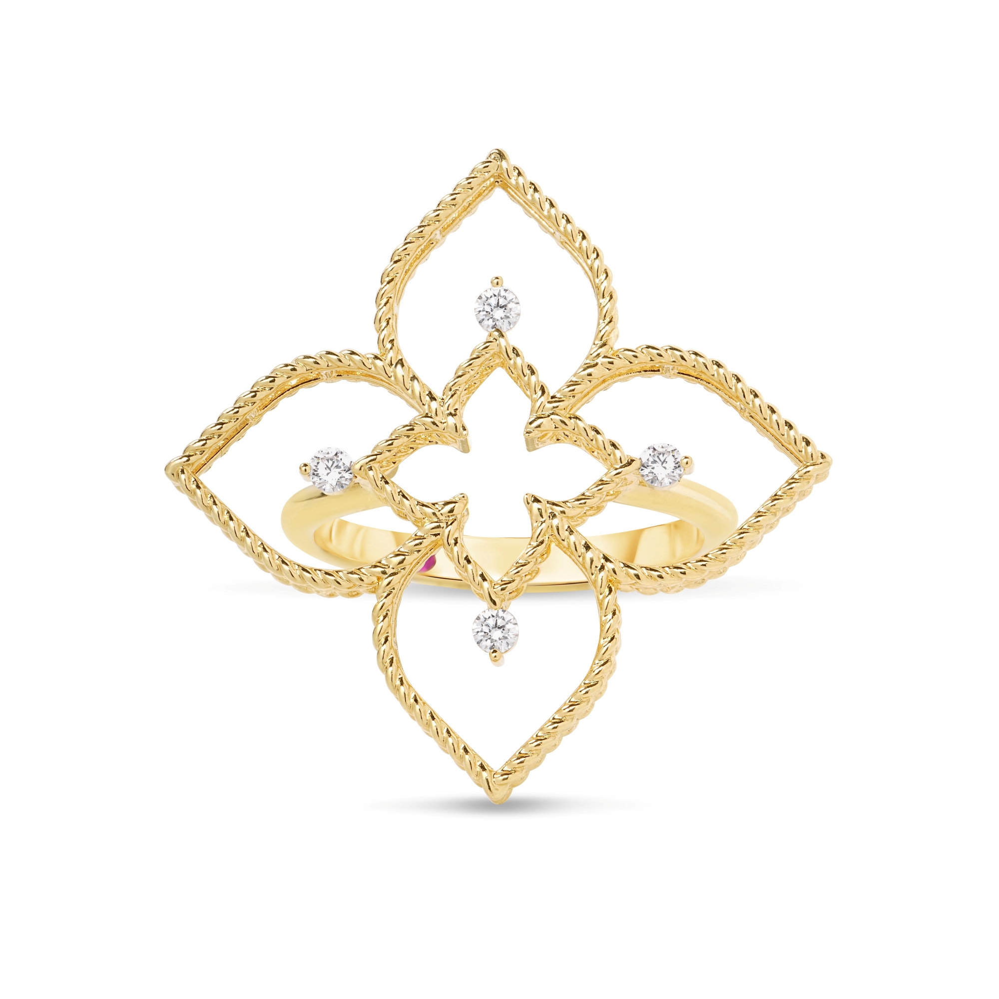 18k Yellow/white Gold Princess Flower Open Frame Diamond Ring