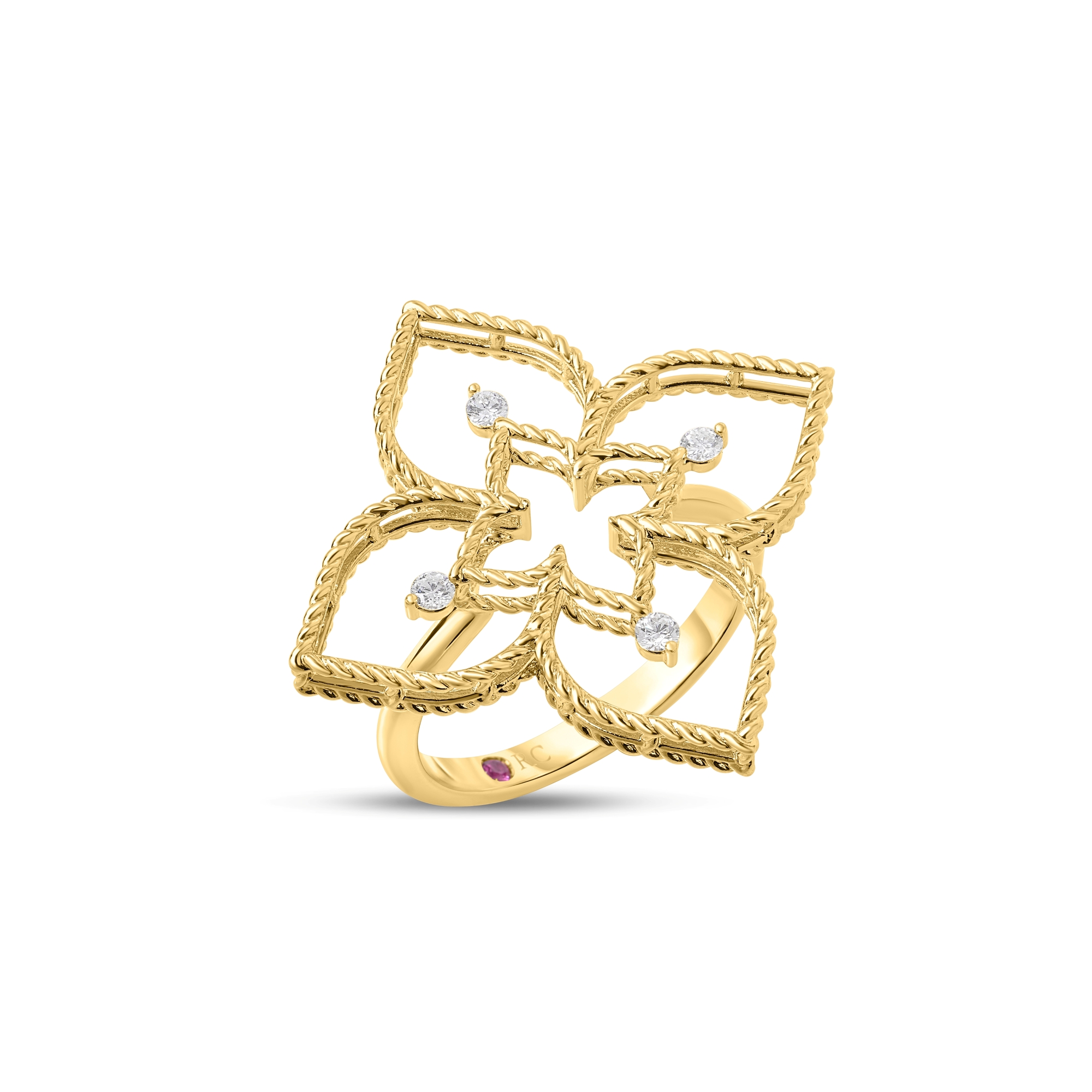 18k Yellow/white Gold Princess Flower Open Frame Diamond Ring
