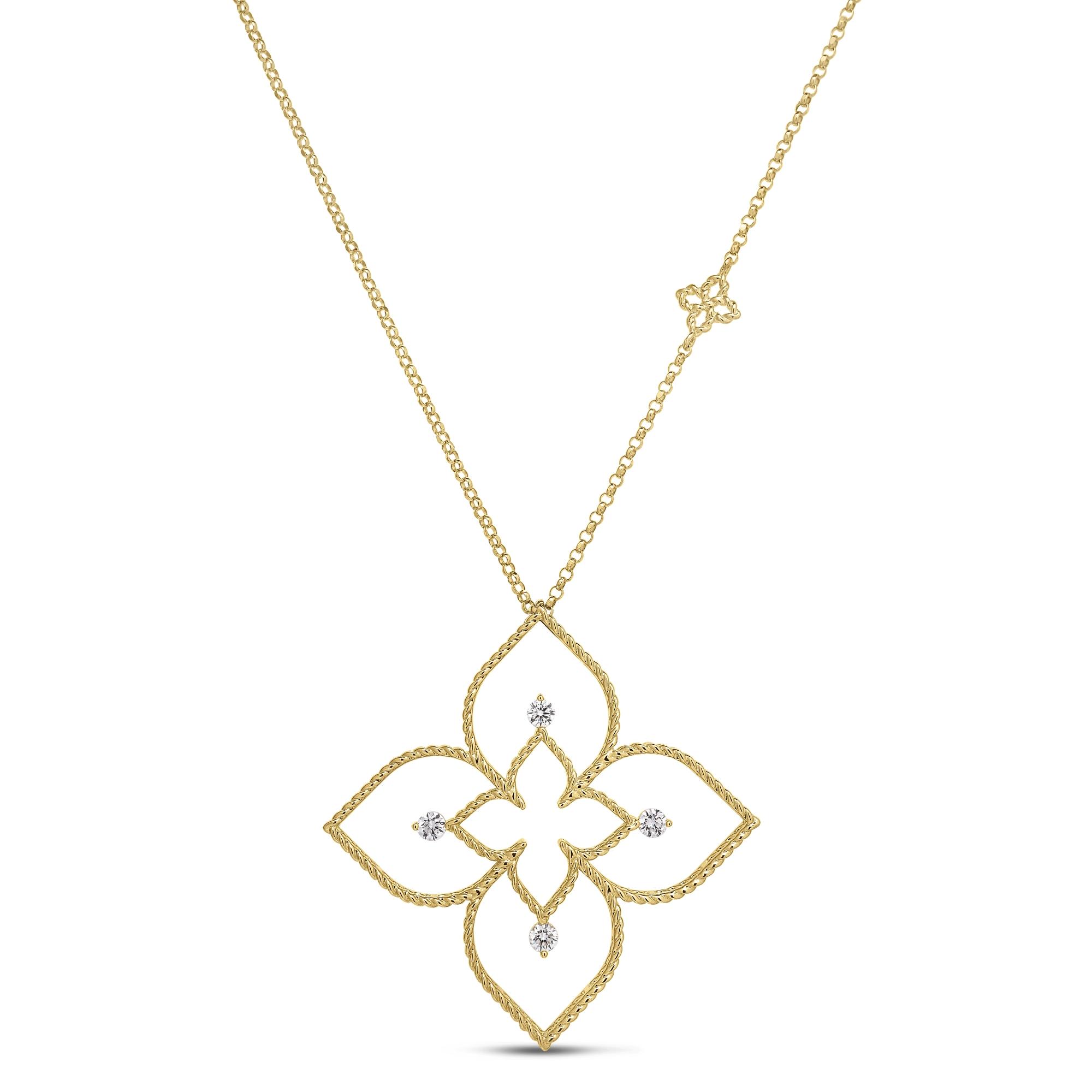 18k Yellow/white Gold Princess Flower Large Open Frame Diamond Necklace