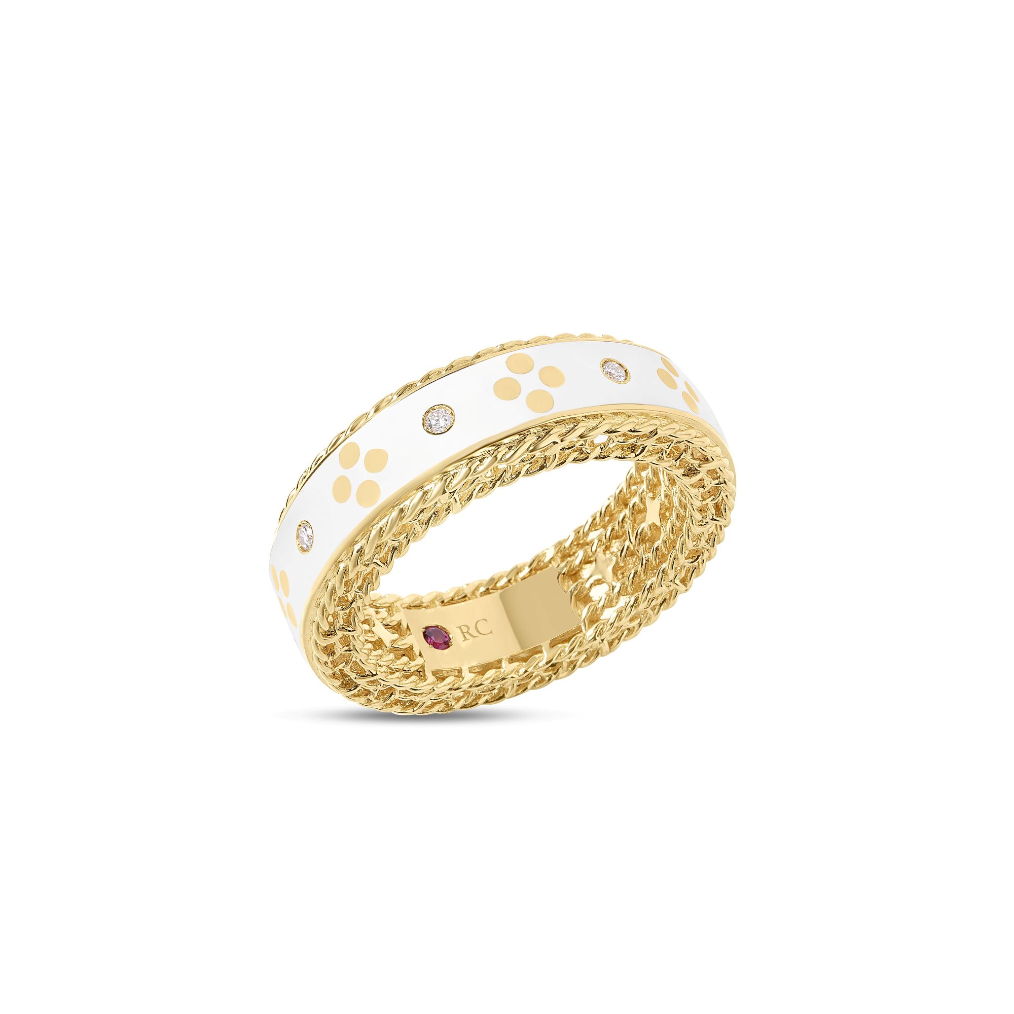 18k Yellow Gold Venetian Princess Diamond And White Enamel Ring