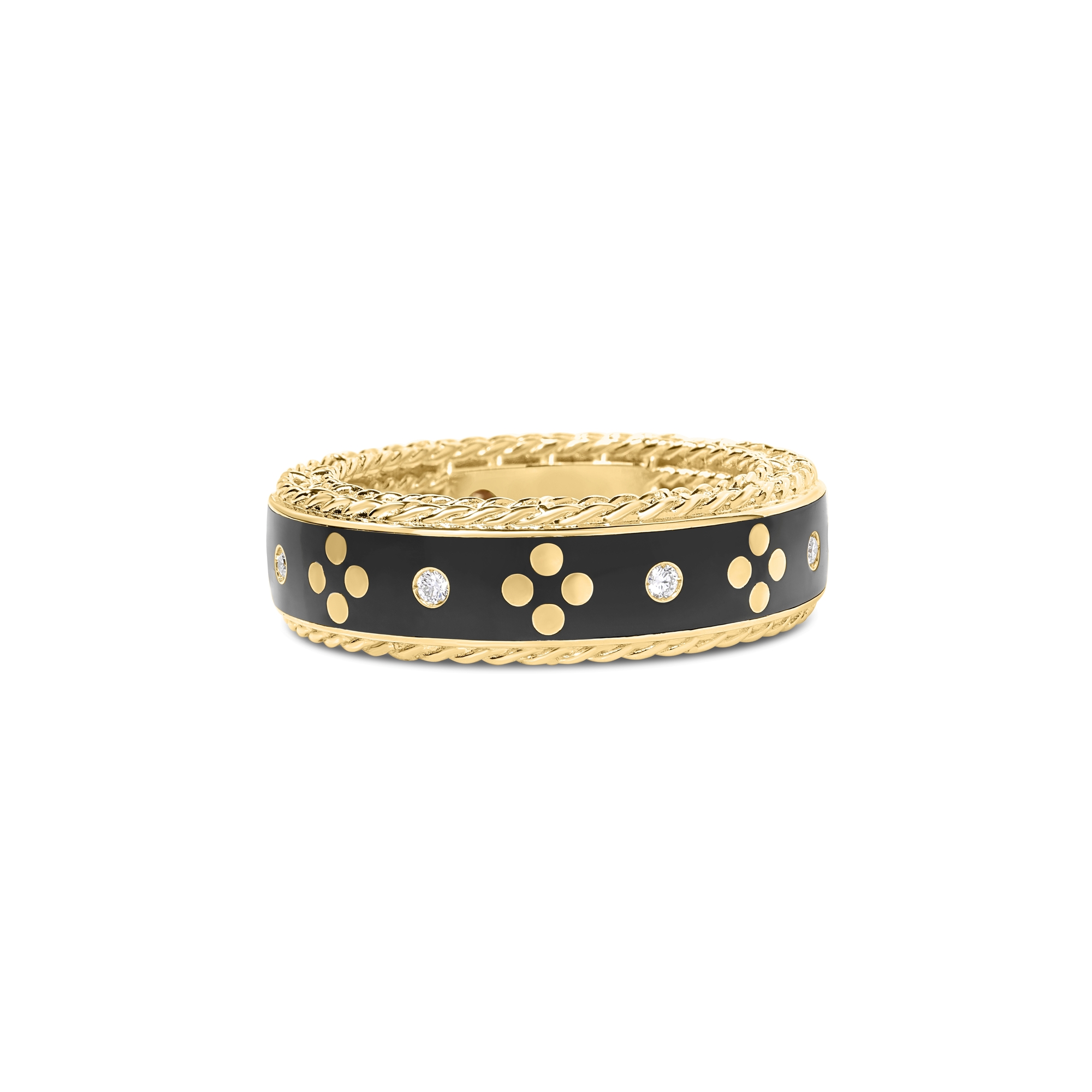18k Yellow Gold Venetian Princess Diamond And Black Enamel Ring
