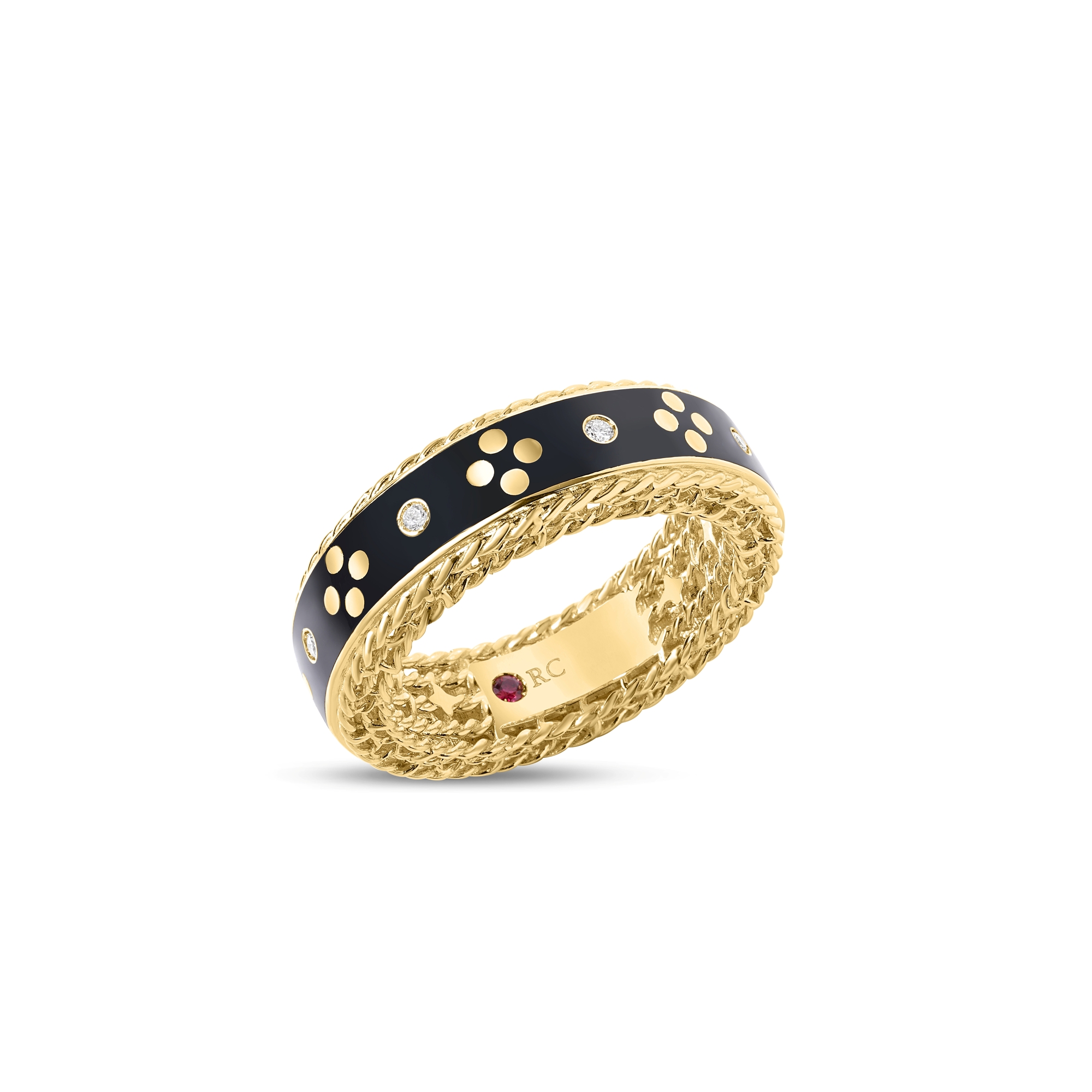 18k Yellow Gold Venetian Princess Diamond And Black Enamel Ring