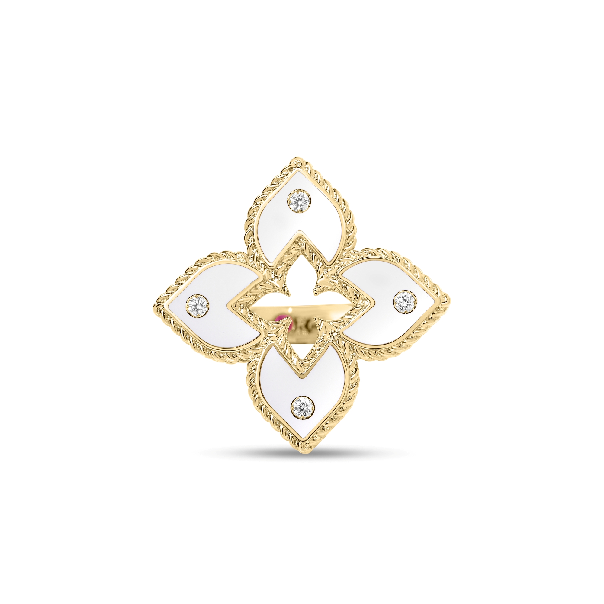 18k Yellow Gold Venetian Princess Diamond And White Enamel Flower Ring