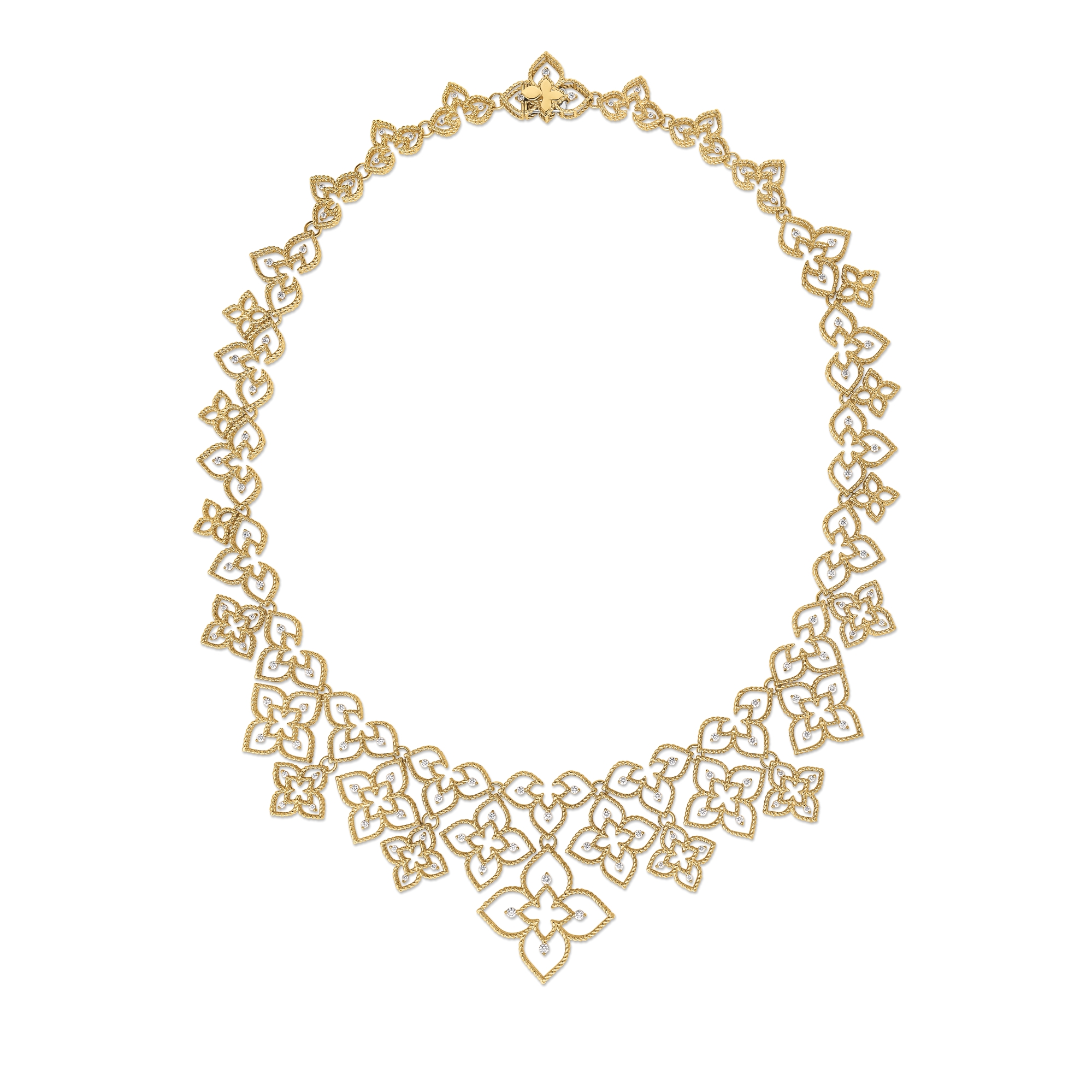 18k Yellow Gold Princess Flower Diamond Flower Collar Necklace