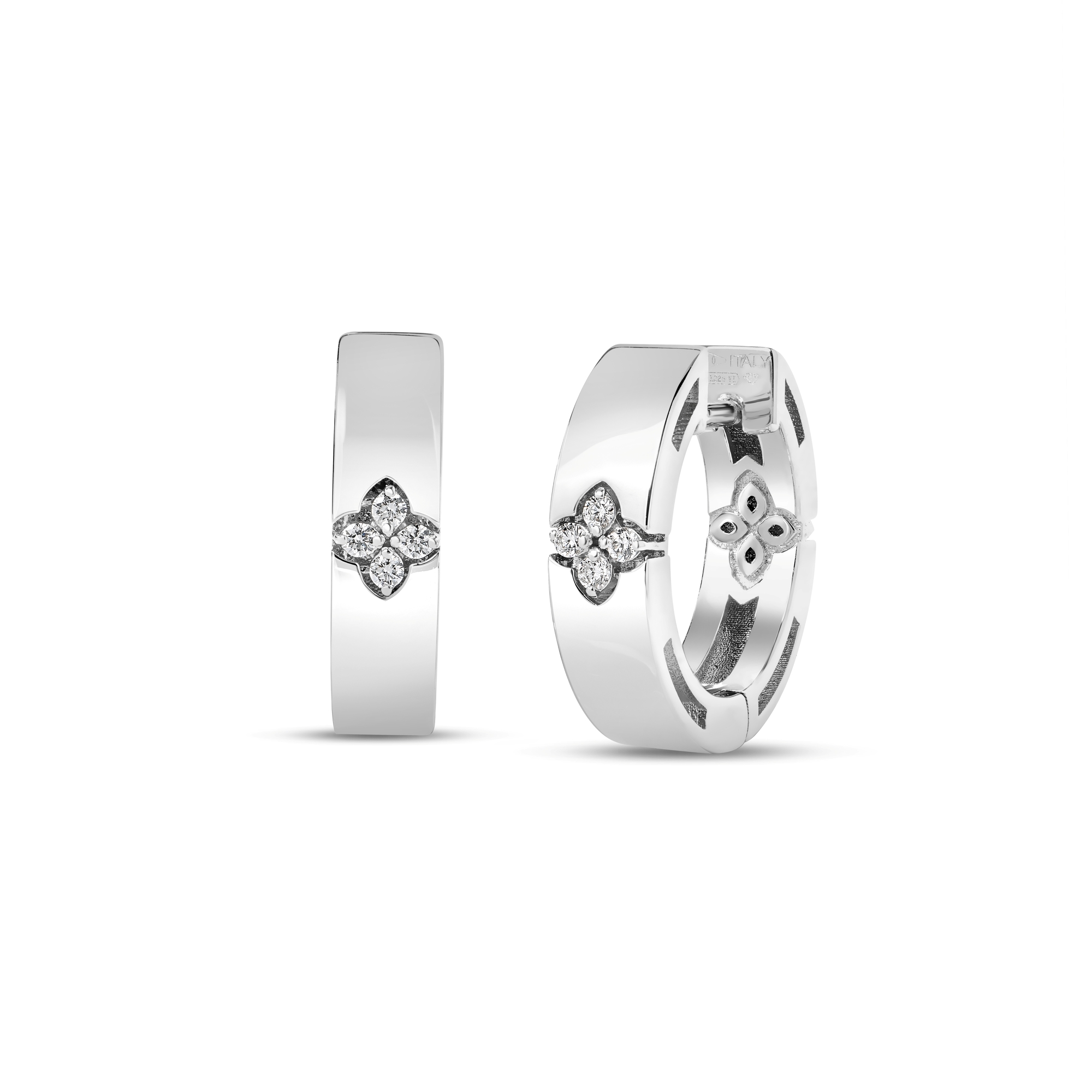 18k White Gold Love In Verona Diamond Accent Narrow Hoop Earrings