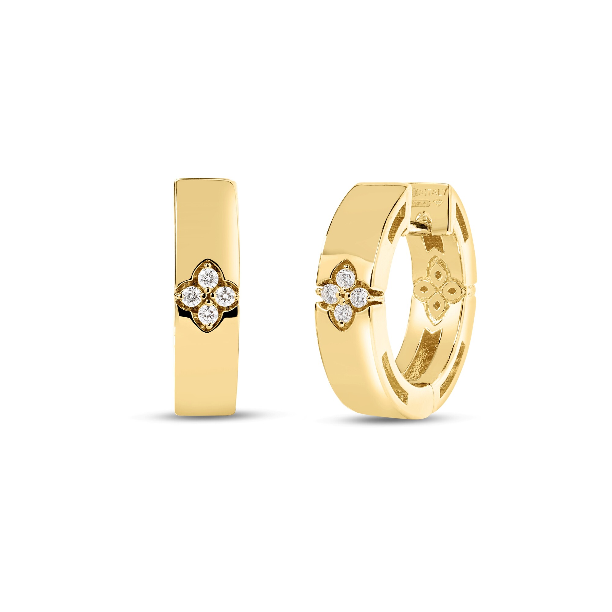 18k Yellow Gold Love In Verona Diamond Accent Narrow Hoop Earrings