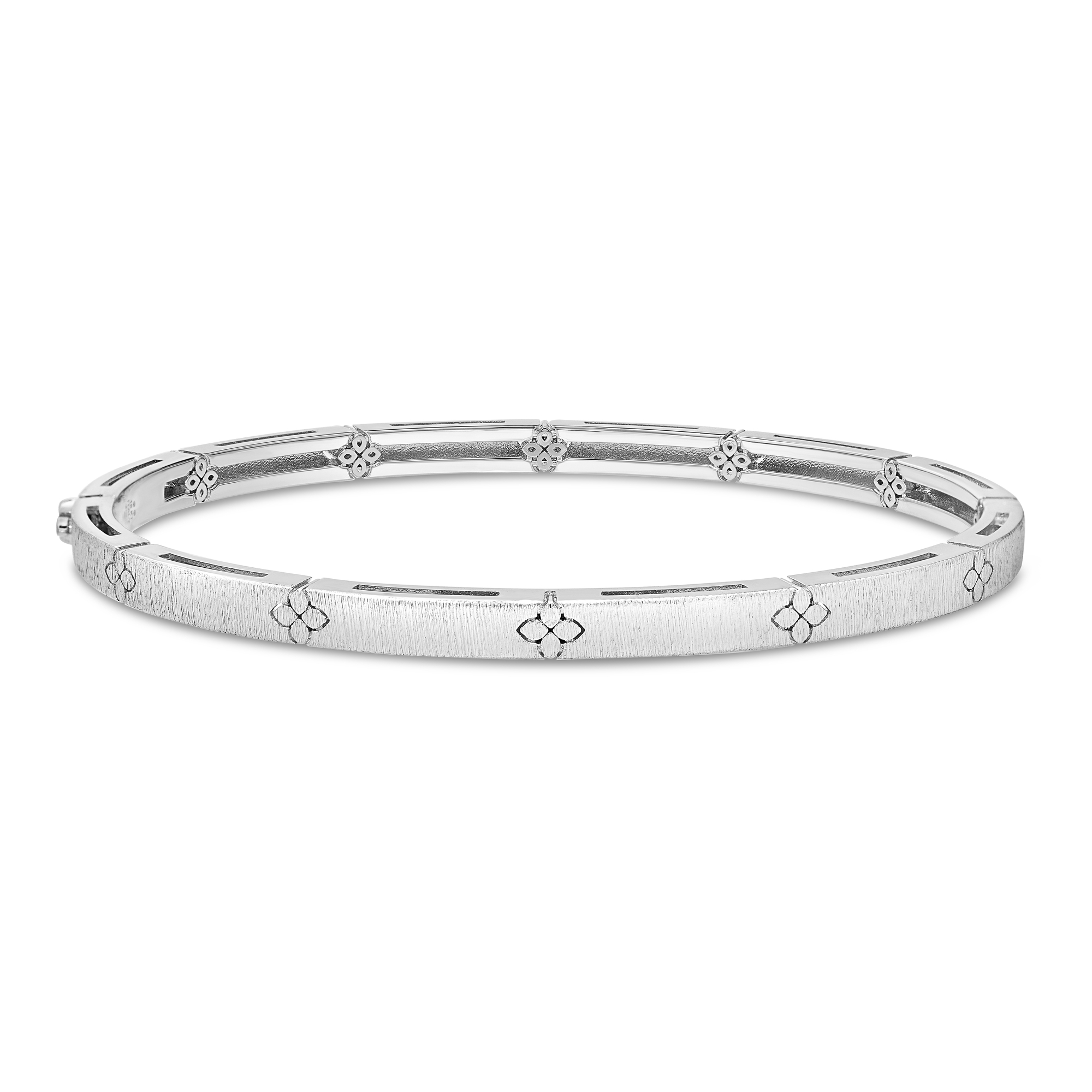 18k White Gold Love In Verona Narrow Diamond And Satin Finish Bangle