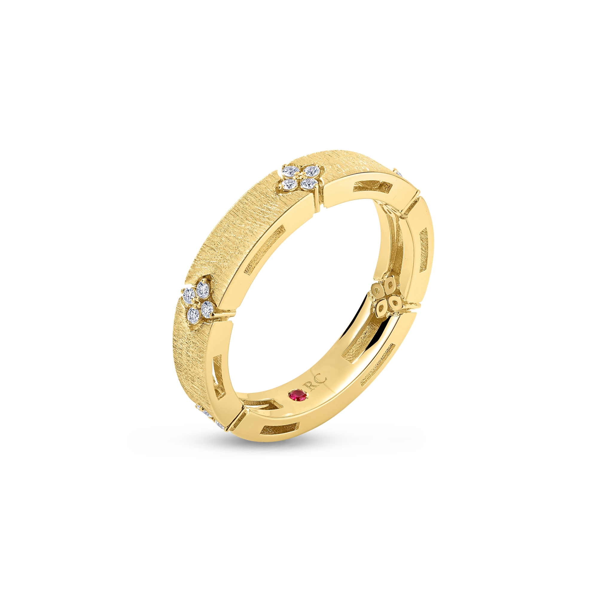 18k Yellow Gold Love In Verona Narrow Diamond And Satin Finish Ring