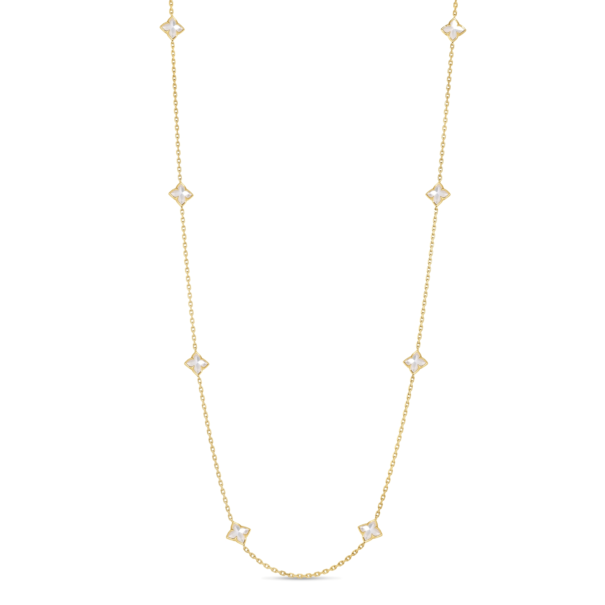 18k Yellow Gold Venetian Princess Carnival Mother Of Pearl Flower Station Long Necklace