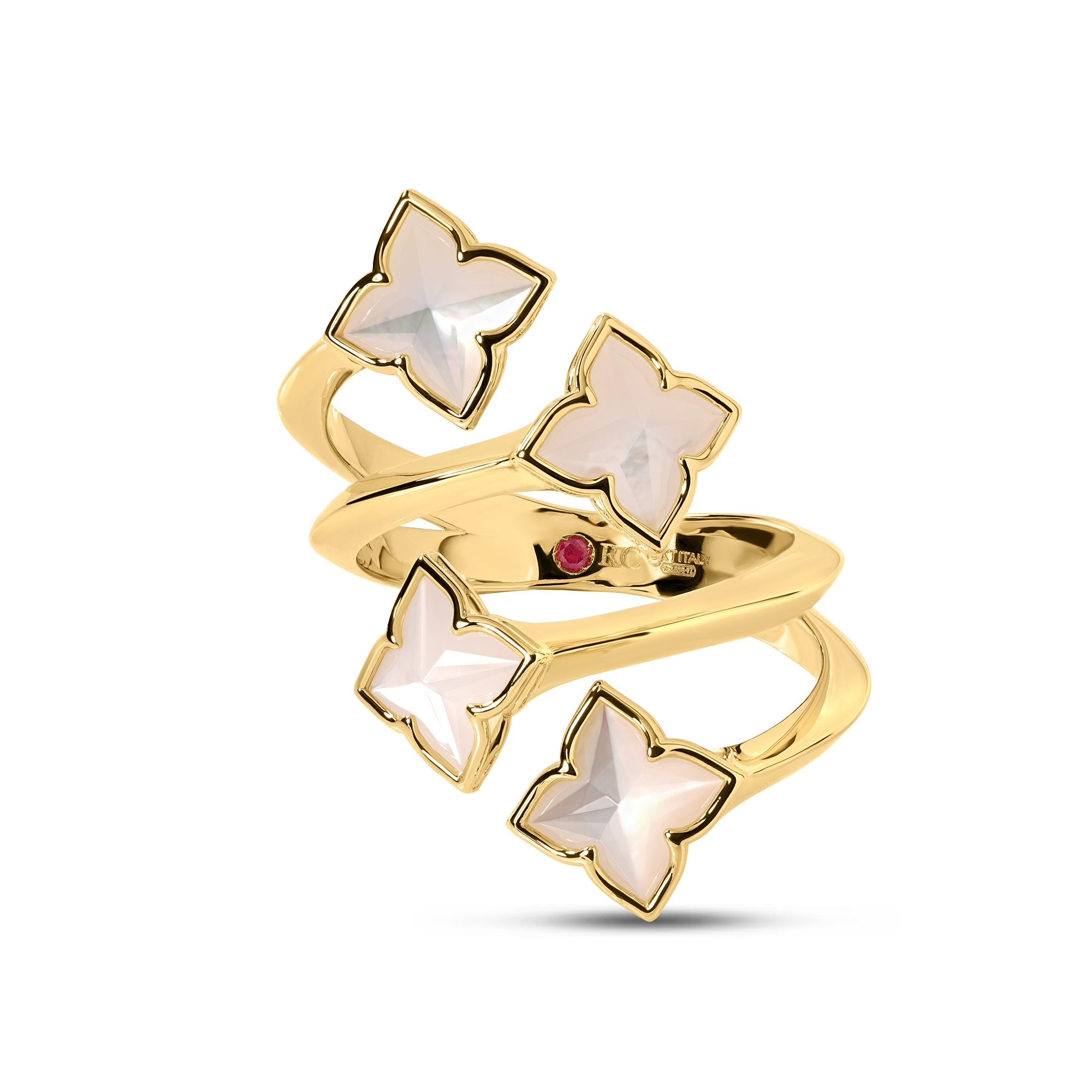 18k Yellow Gold Venetian Princess Carnival Mother Of Pearl 4 Row Flower Ring