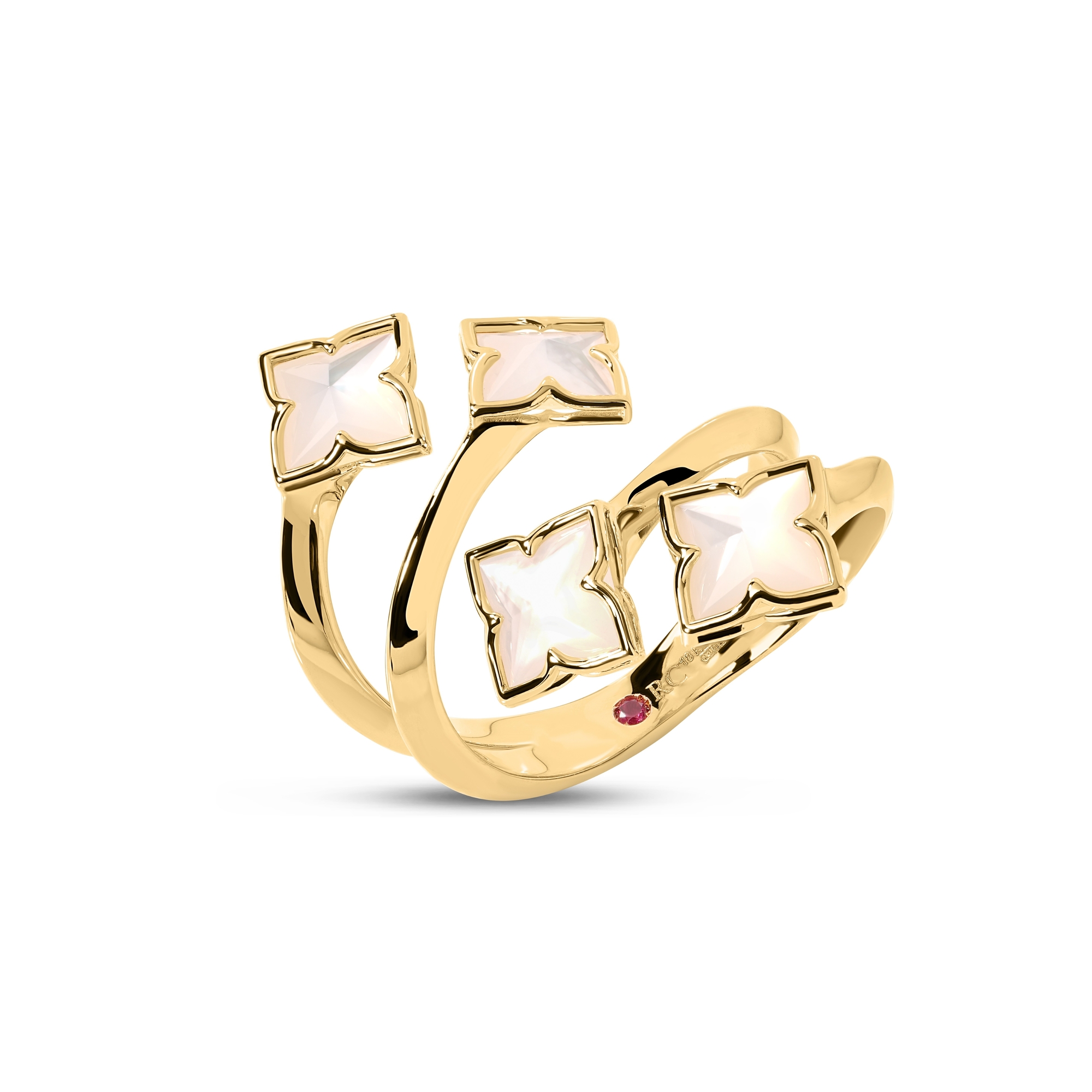 18k Yellow Gold Venetian Princess Carnival Mother Of Pearl 4 Row Flower Ring
