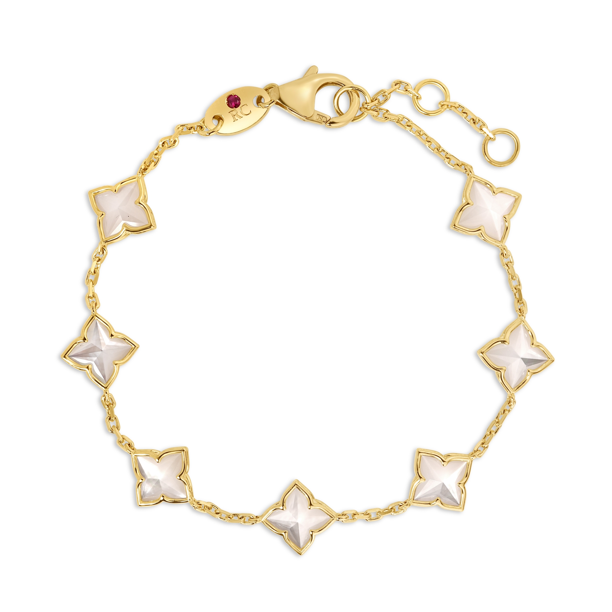 18k Yellow Gold Venetian Princess Carnival Mother Of Pearl Flower Station Bracelet