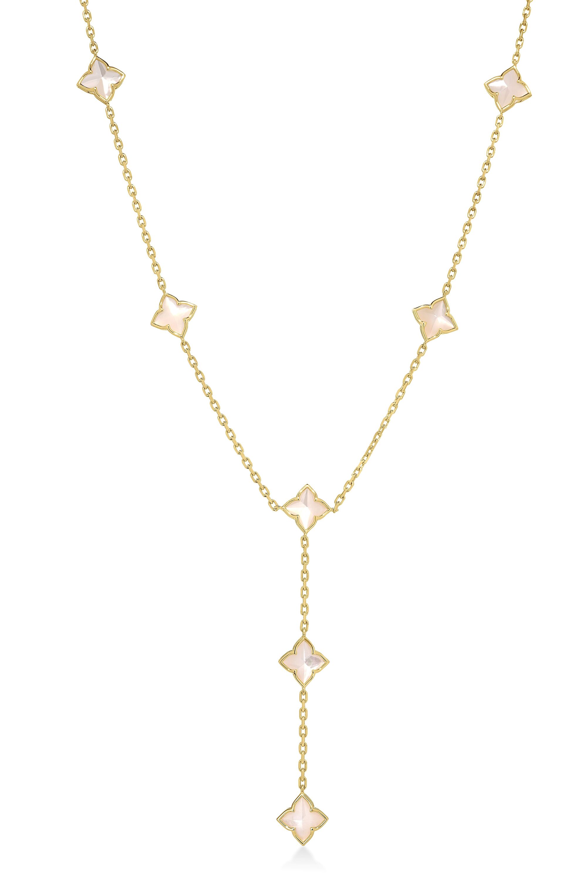 18k Yellow Gold Venetian Princess Mother Of Pearl Flower Station Lariat Necklace