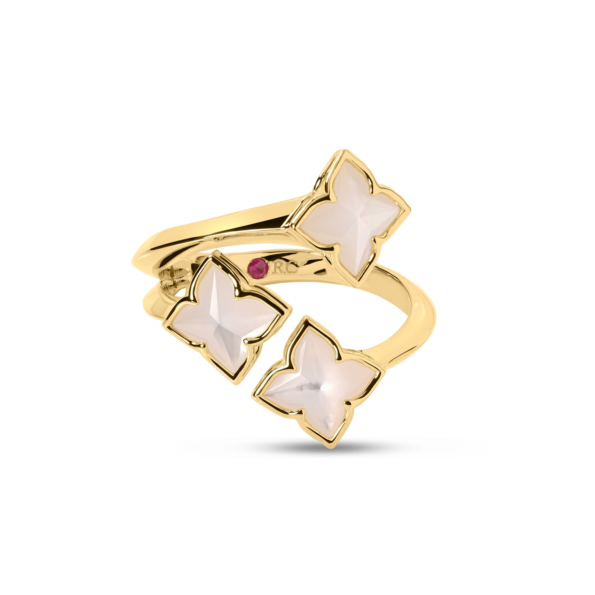 18k Yellow Gold Venetian Princess Carnival Mother Of Pearl 3 Row Flower Ring