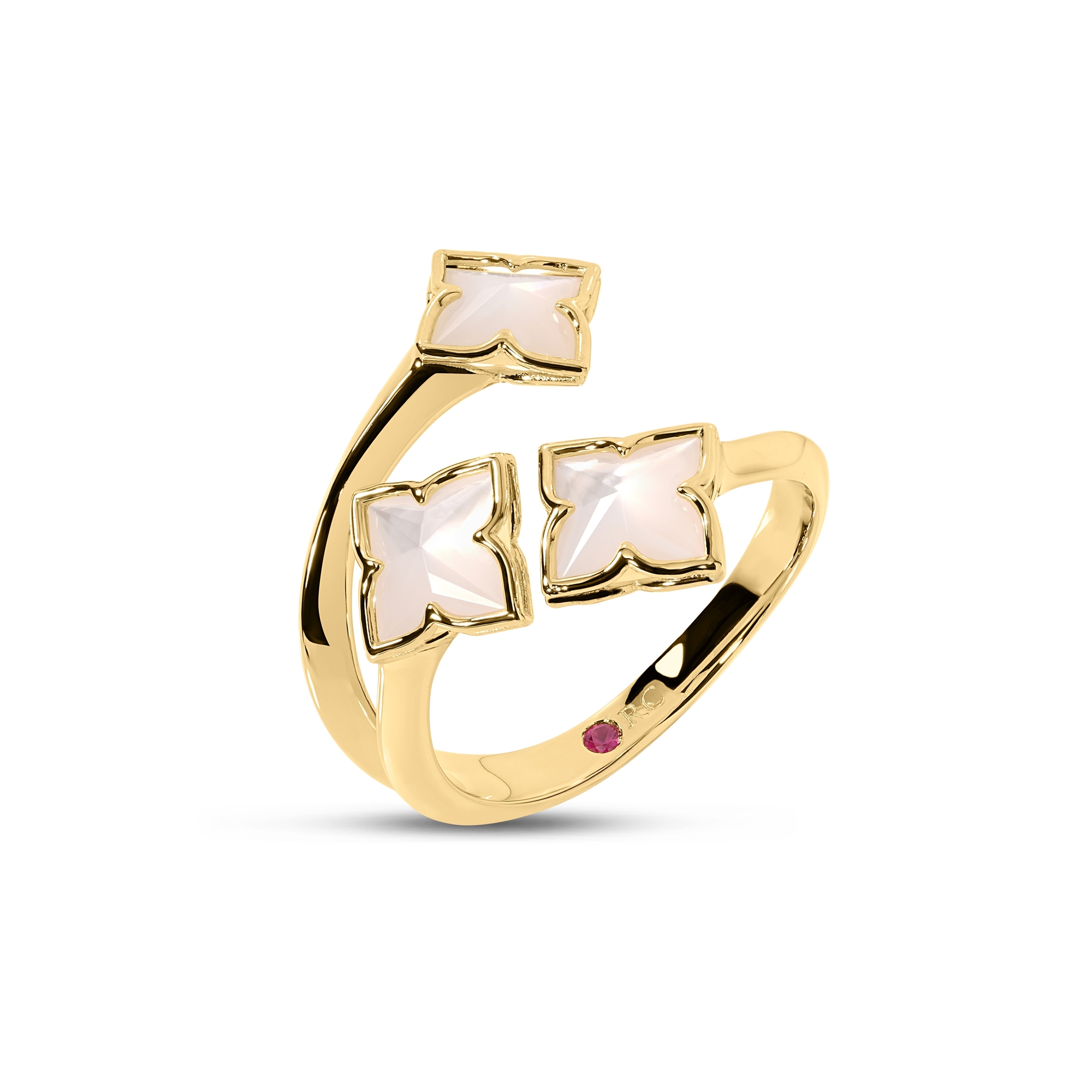 18k Yellow Gold Venetian Princess Carnival Mother Of Pearl 3 Row Flower Ring