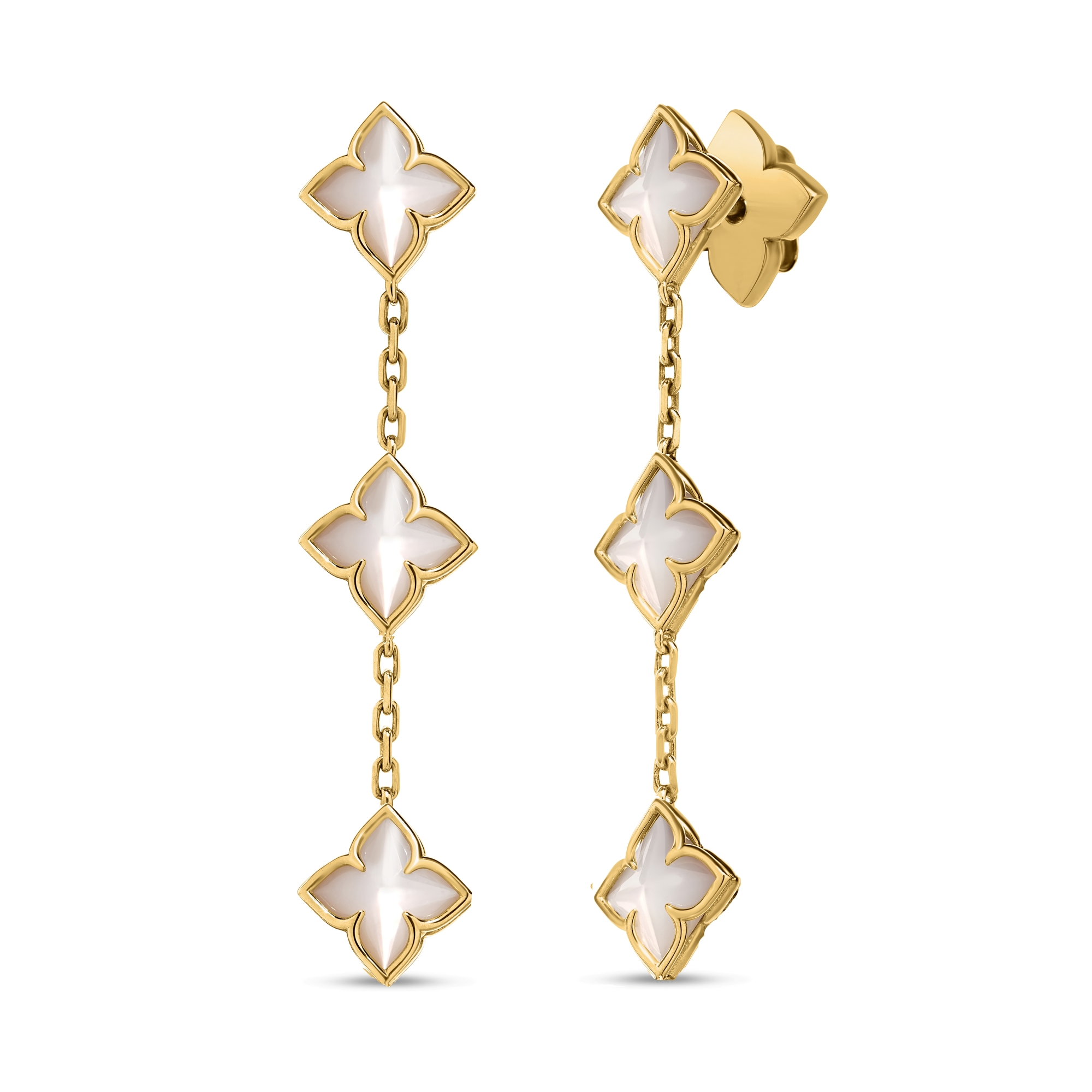 18k Yellow Gold Venetian Princess Carnival Mother Of Pearl Flower Dangle Earrings