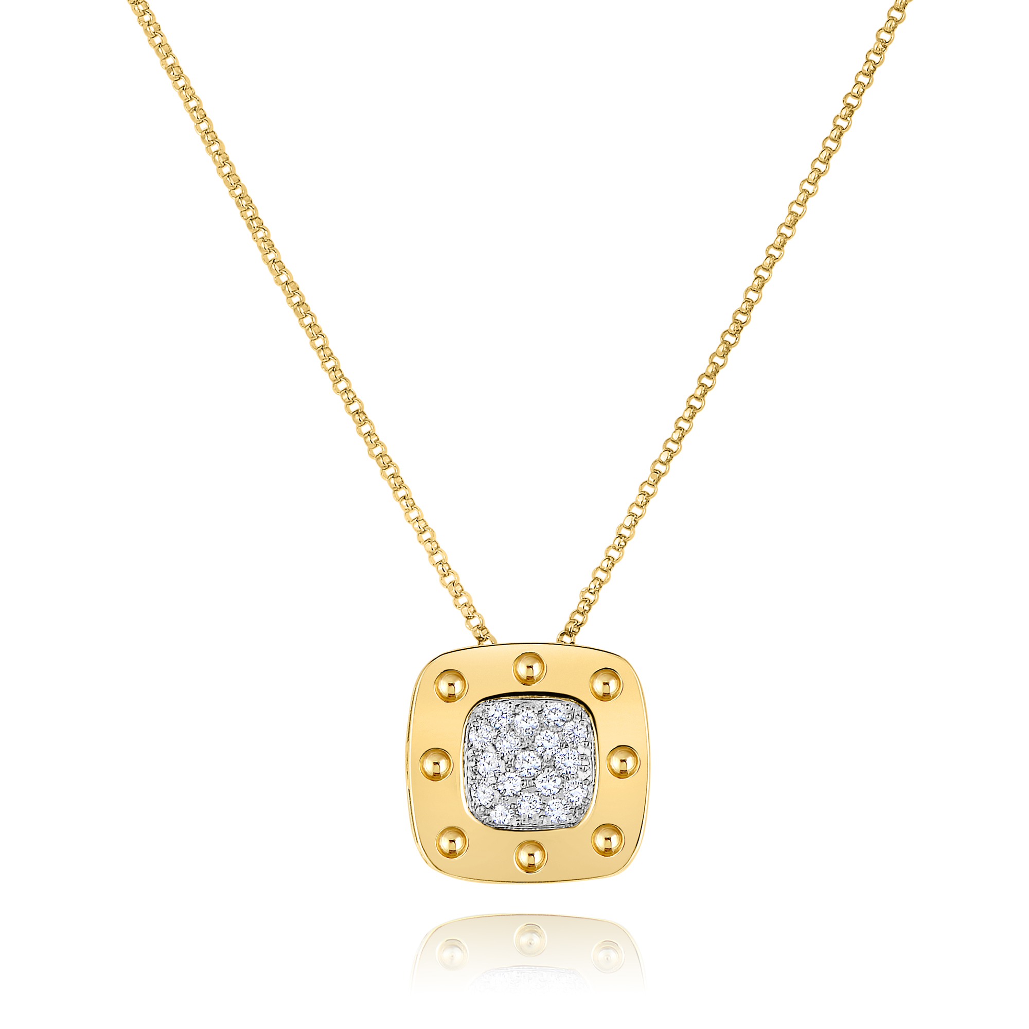 18k Yellow/white Pois Moi Large Diamond Sqaure Necklace