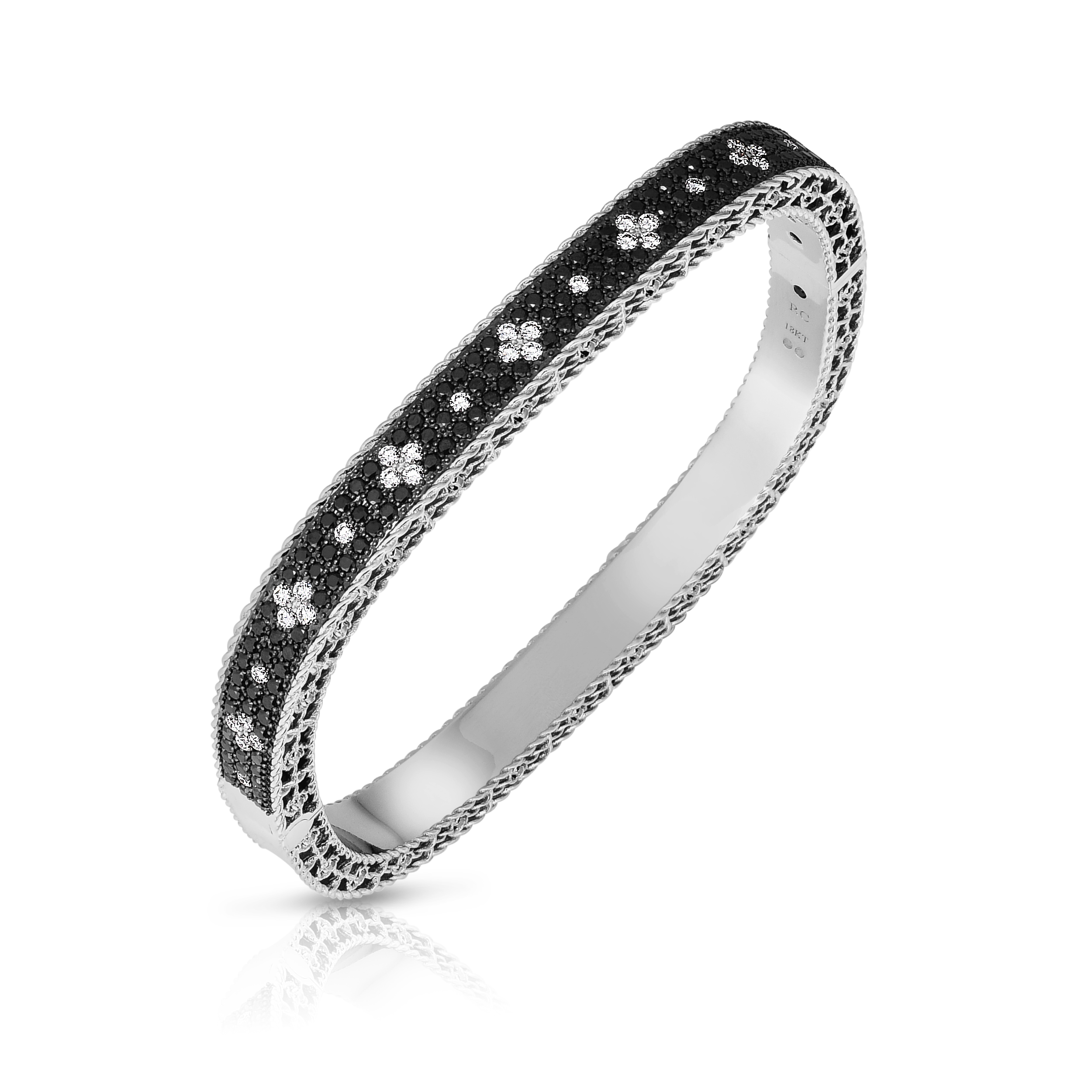 18k White Gold Venetian Princess Pave Black & White Diamond Narrow Bangle