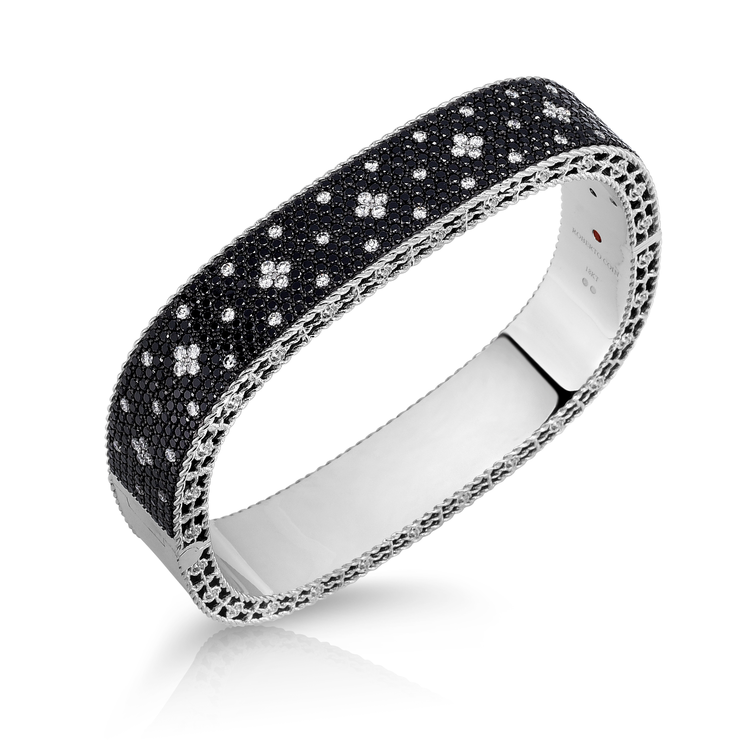 18k White Gold Venetian Princess Pave Black & White Diamond Wide Bangle