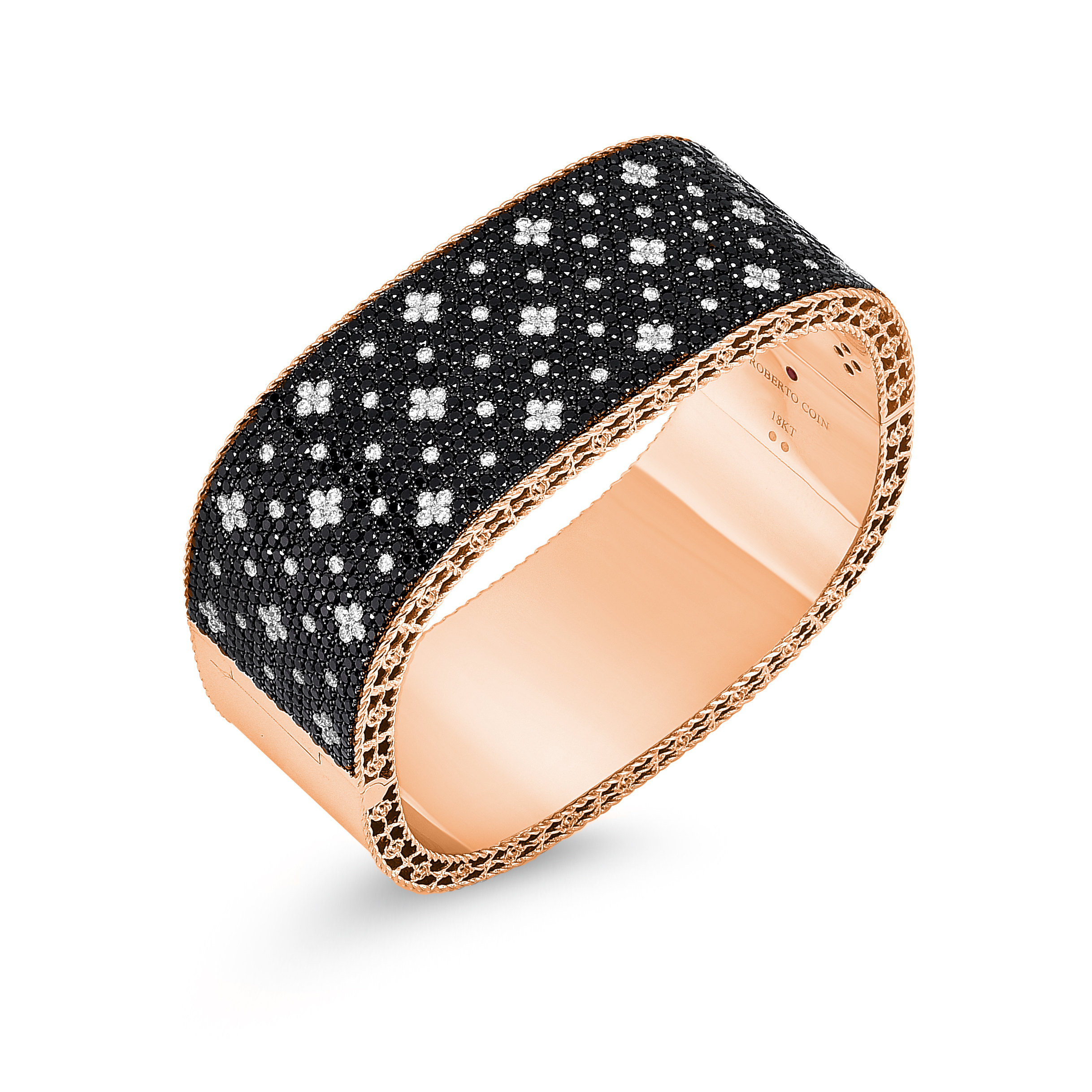 18k Rose Gold Venetian Princess Pave Black & White Diamond Extra Wide Bangle